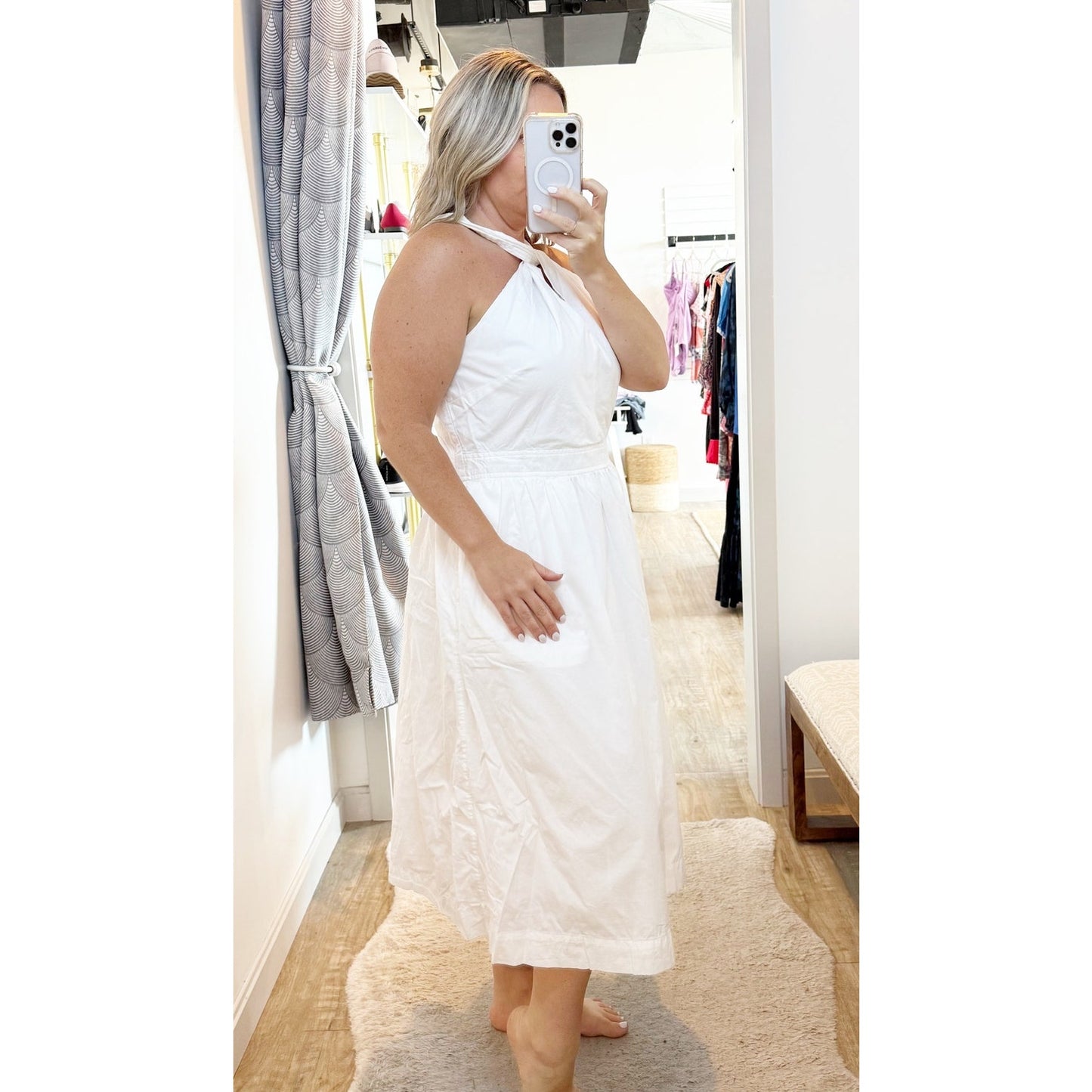 Free Assembly Cotton Sleeveless Halter Neck Fit & Flare Midi Dress White XL