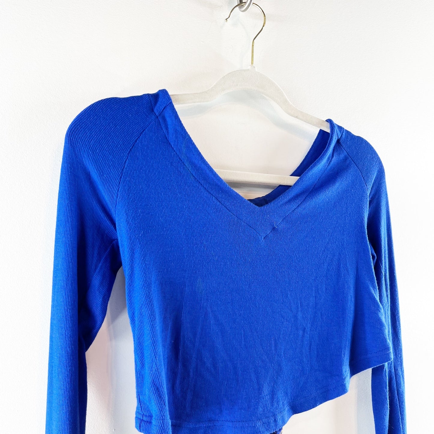 Free People Long Sleeve Looking Forward Back Cutout Tie Crop Top Blue Small