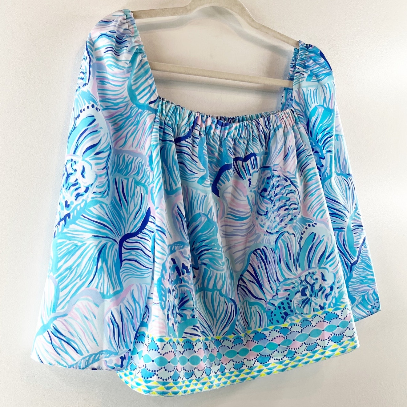 Lilly Pulitzer Lizzie Blouse Top Bermuda Blue Fishful Thinking Blue Lilac Small