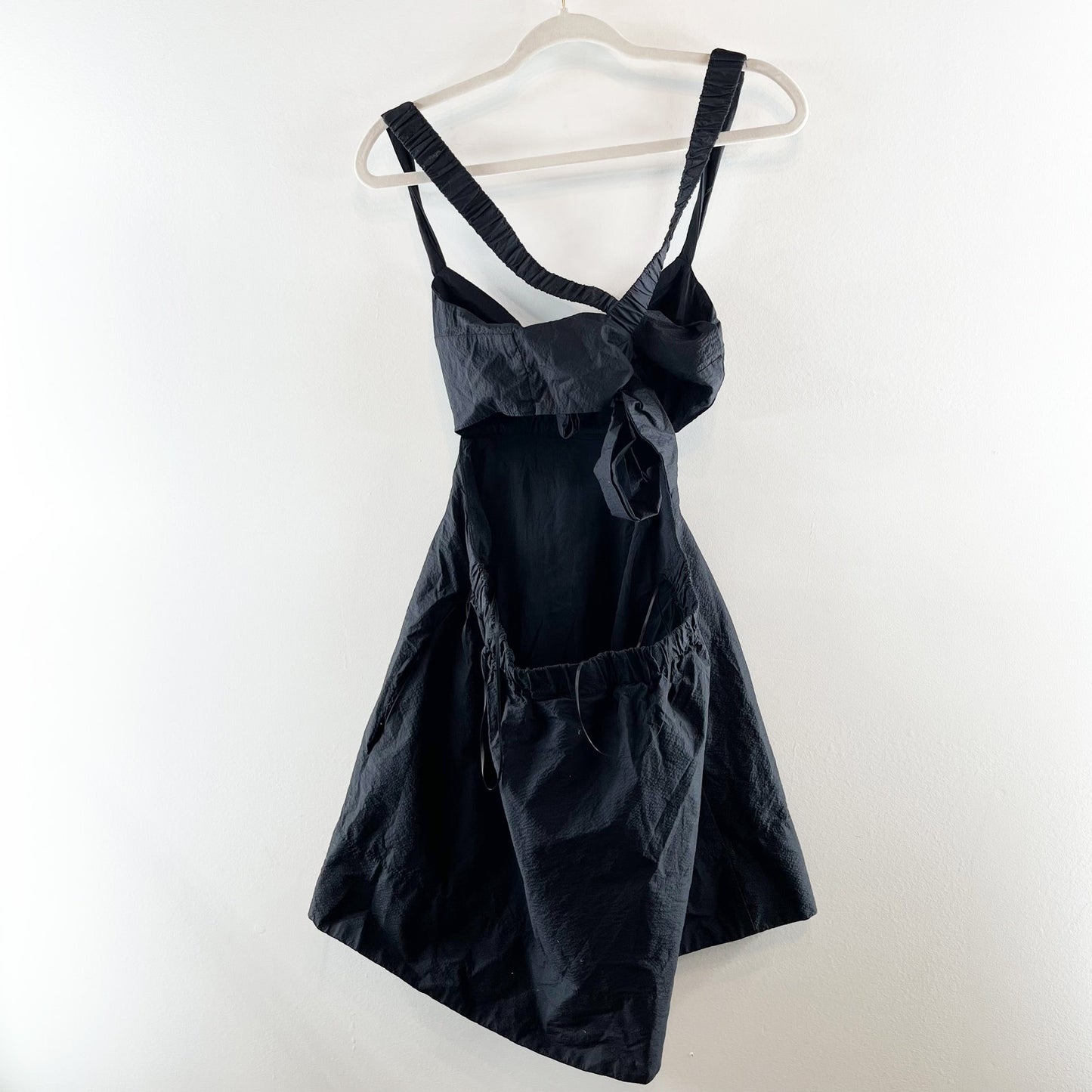 Maeve Anthropologie Fit and Flare Bow X Back Cutout Mini Dress Black 10