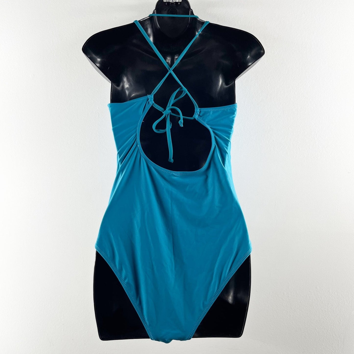 Cupshe Halter Lace-Up Back Tummy Control Lined One Piece Swimsuit Blue Medium