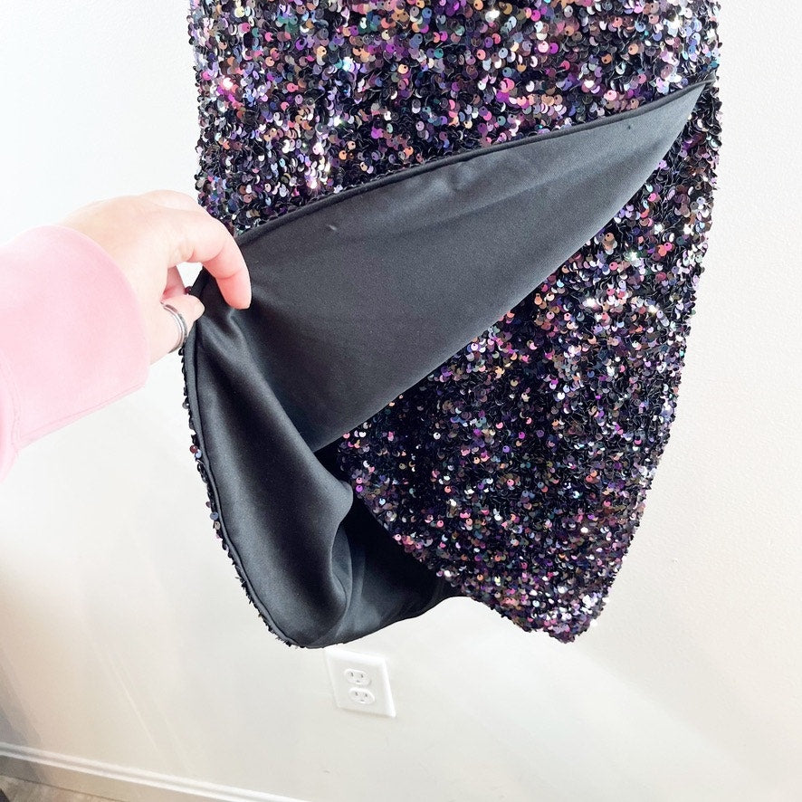 Bardot Sequin Halter Cutout Knee Length Dress Black Multi XS