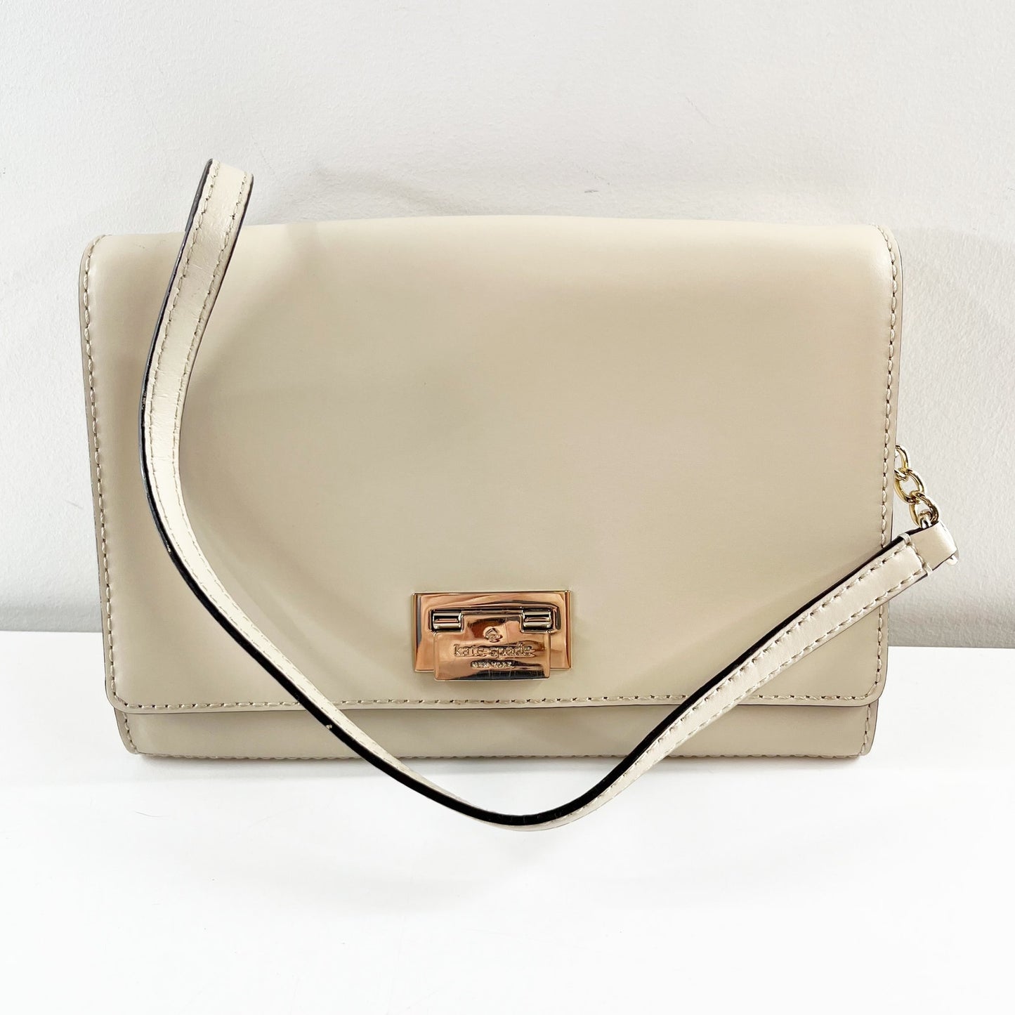 Kate Spade Fiona Leather Crossbody Flap Purse Bag Cream