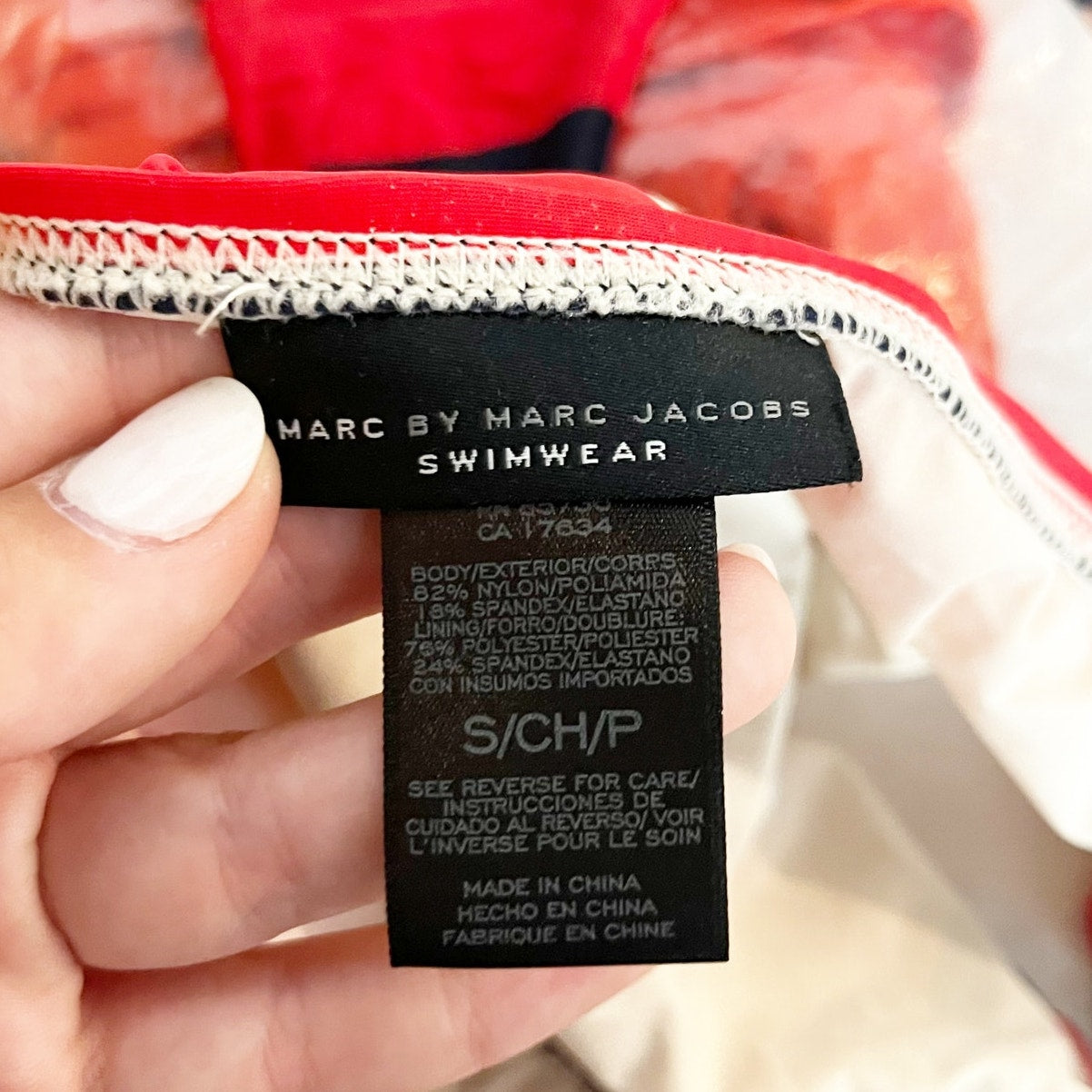 Marc Jacobs Removable Halter Mid Rise Stripe Bikini Navy Red Tan Small / Medium