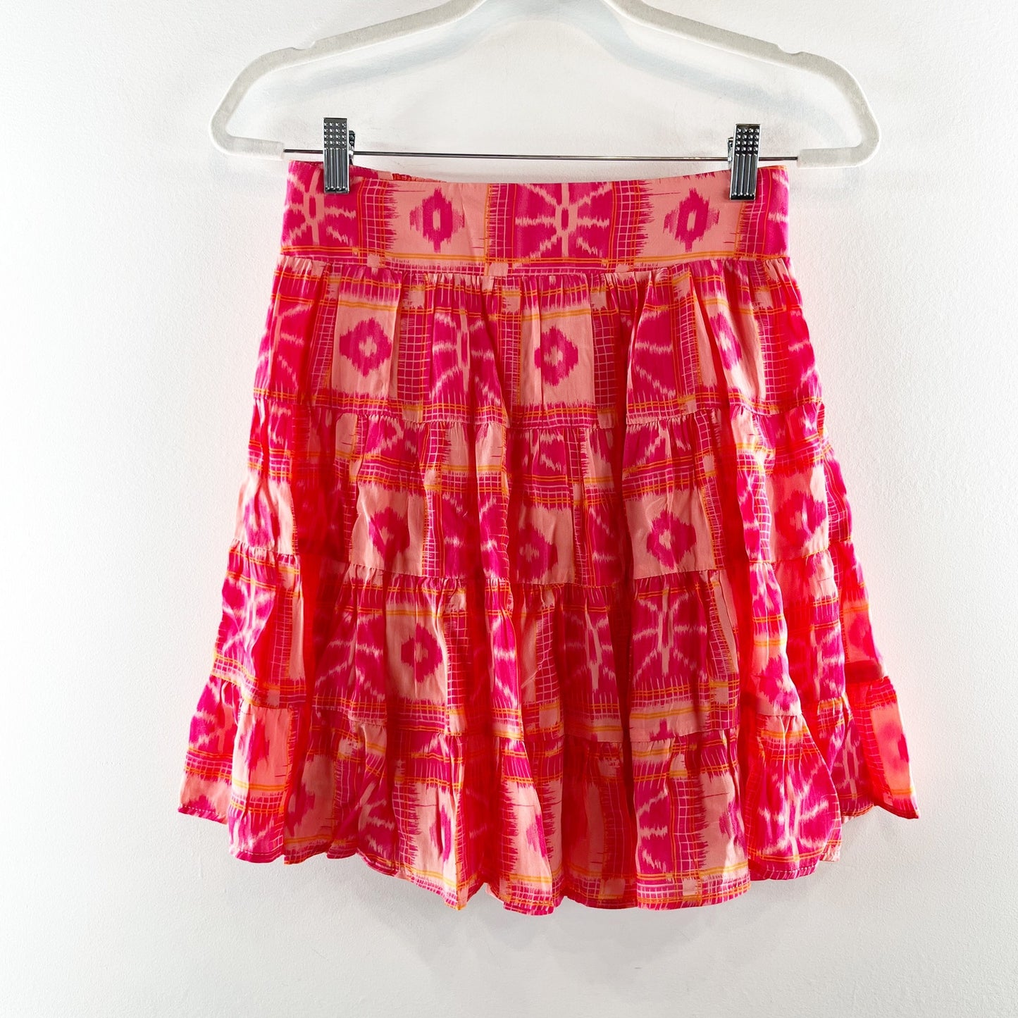 Anthropologie Danielle Duer Tiered Mini Skirt Pink XS