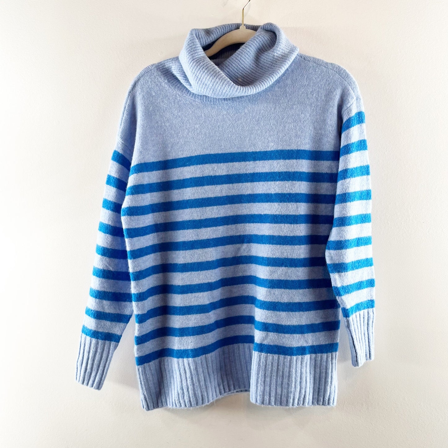 Loft Striped Long Sleeve Turtleneck Knit Pullover Tunic Sweater Blue Small
