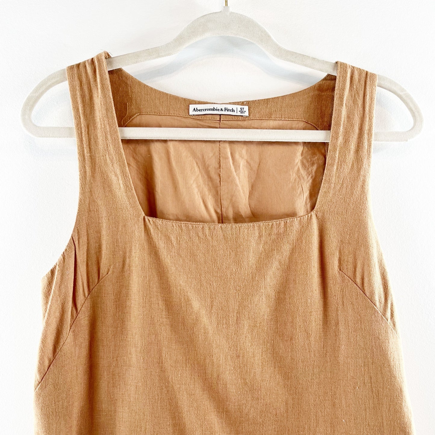 Abercrombie Linen Blend Square Neck Mini Shift Dress Brown Small Tall