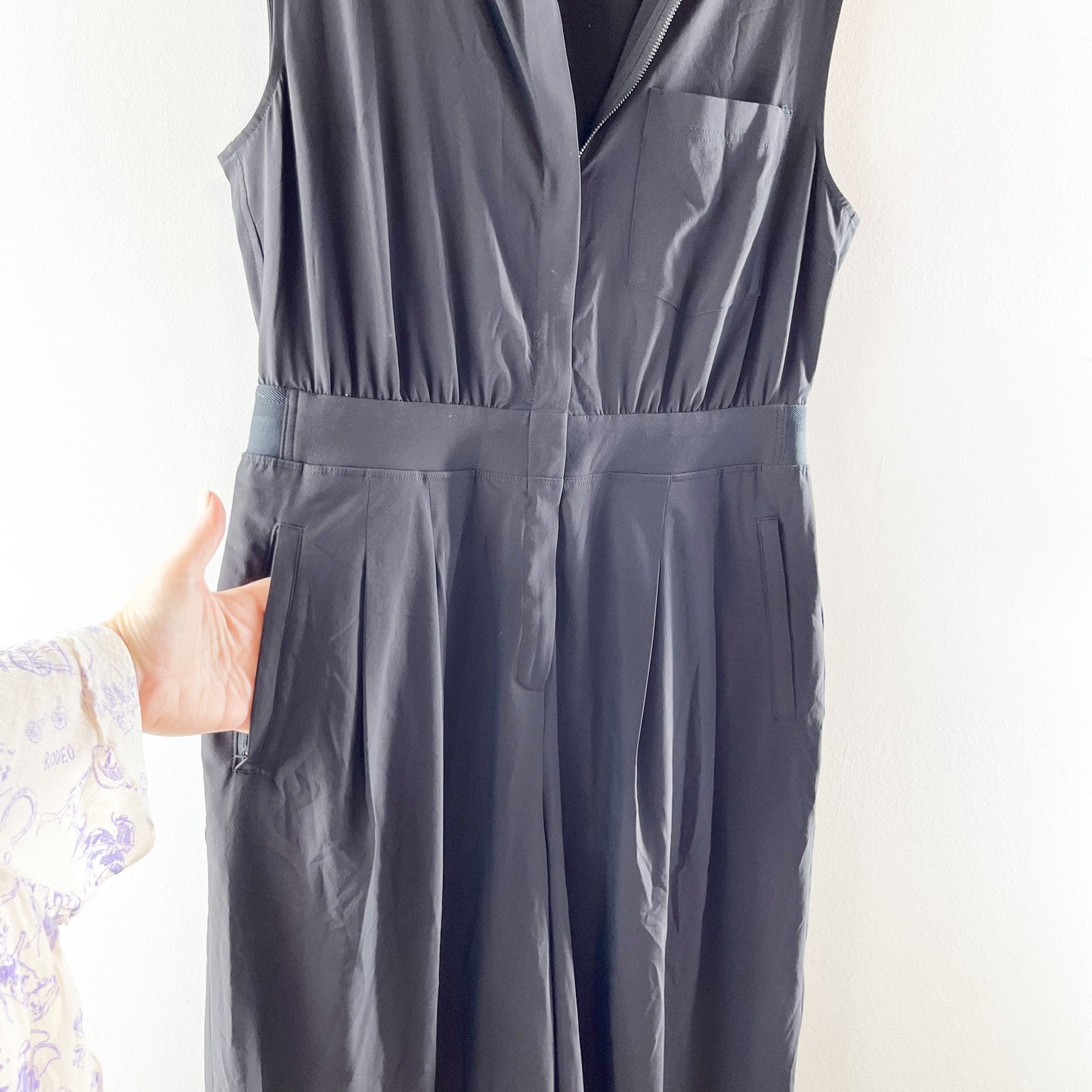 Athleta Brooklyn Heights Wide Leg One Piece Jumpsuit Black 10 Petite