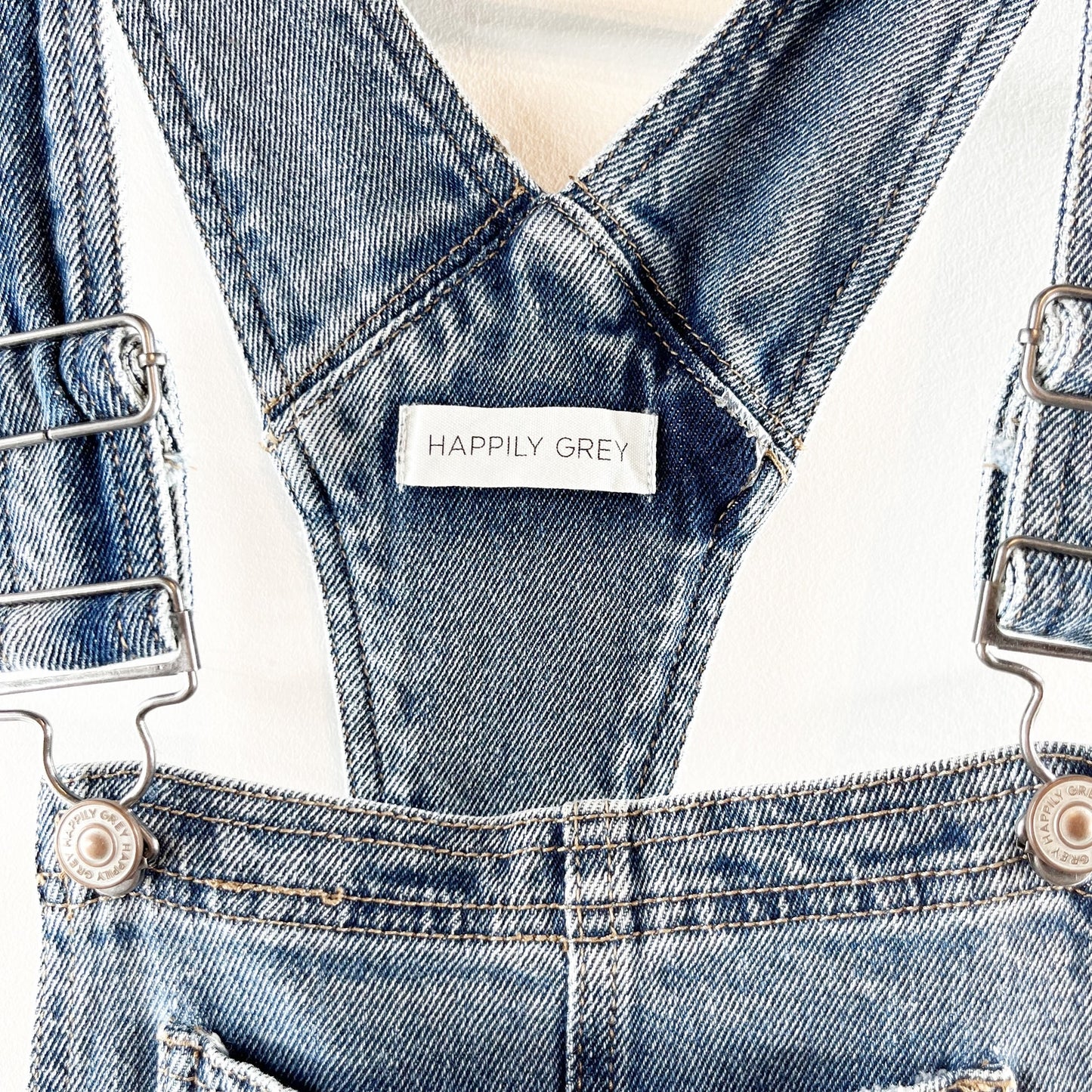 Happily Grey Sleeveless Straight Leg Medium Wash Denim Overall Jumpsuit Blue 26
