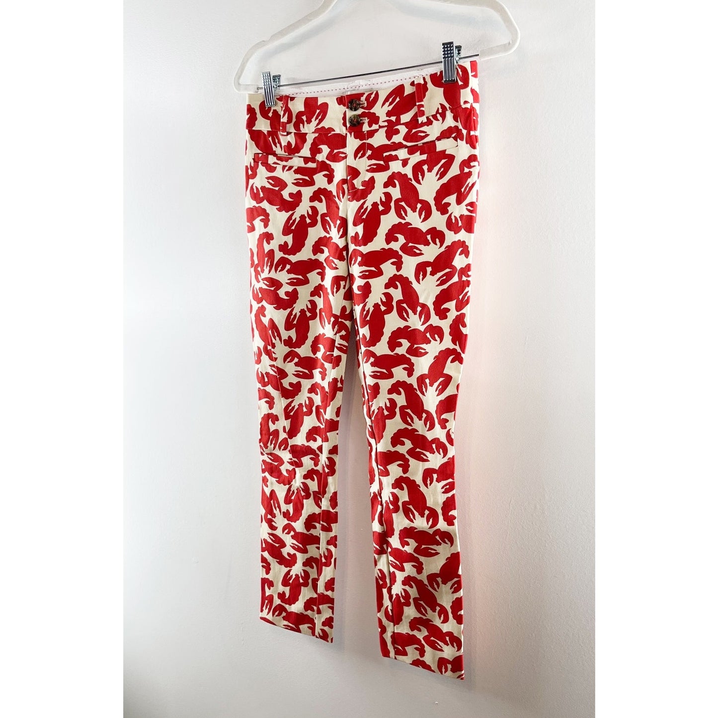 Anthropologie The Essential Slim Cropped Trouser Pants Lobster Print Red 0