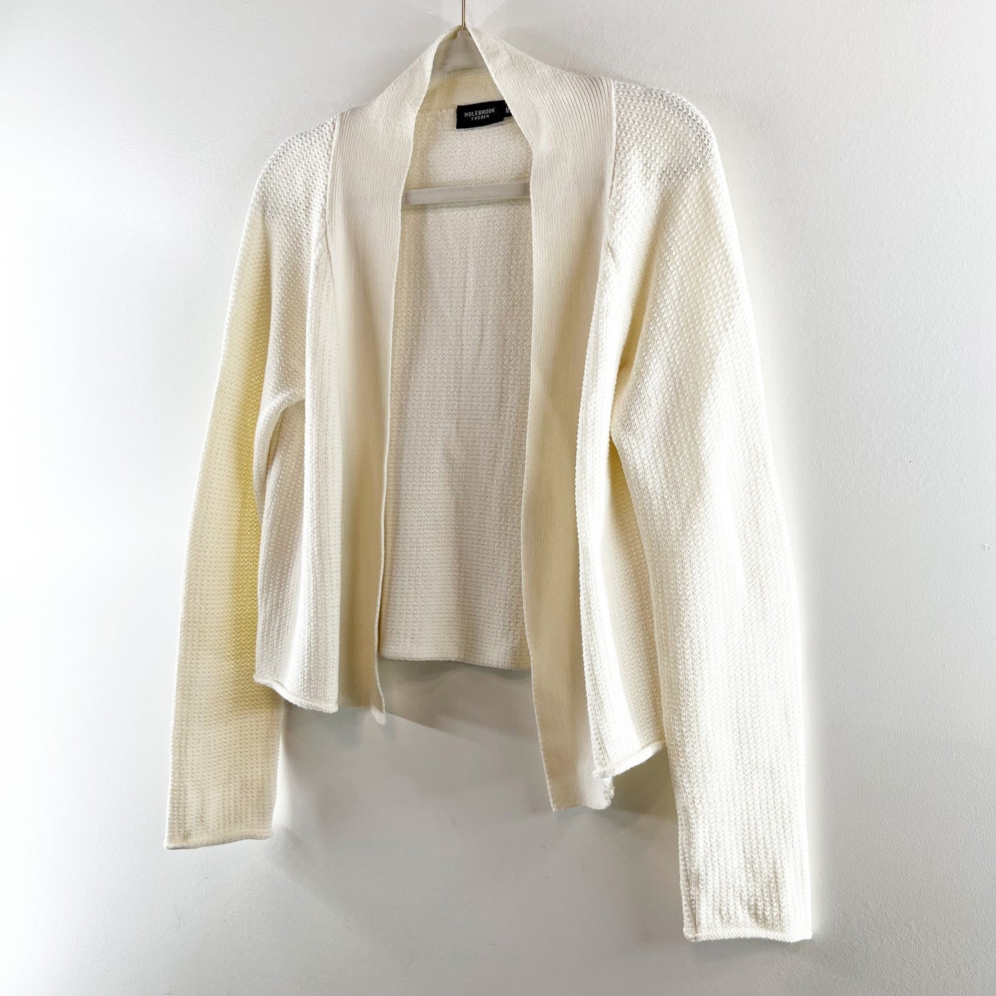 Holebrook Sweden Organic Cotton Long Sleeve Open Front Cardigan Sweater Cream M