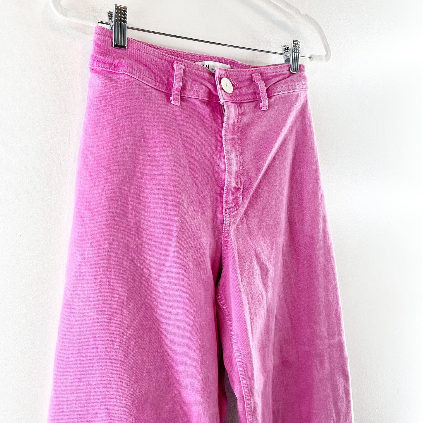ZARA The Marine Straight Wide Leg High Rise Jeans Pink 6