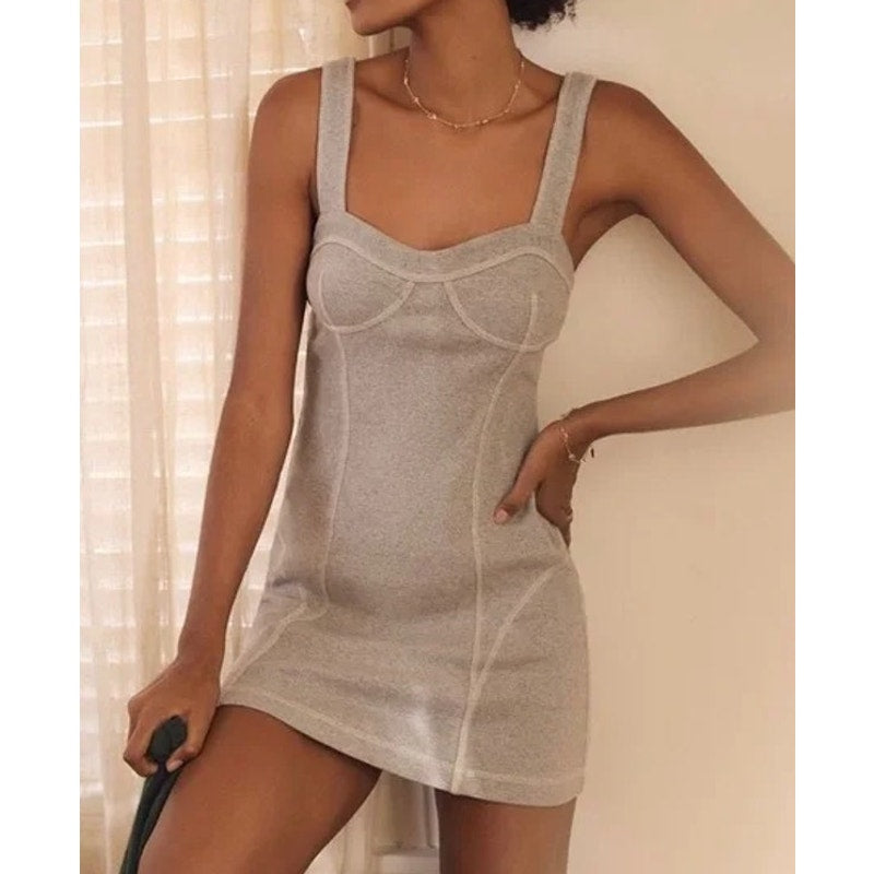 Anthropologie Sleeveless Contrast Stitch Mini Tank Dress Light Gray XL