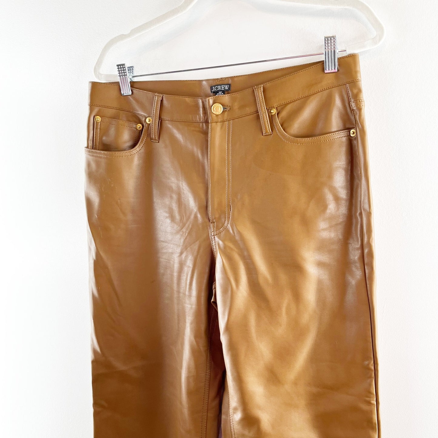 J. Crew Slim High Rise Cropped Faux Leather Pants in Rich Brown 30 Tall