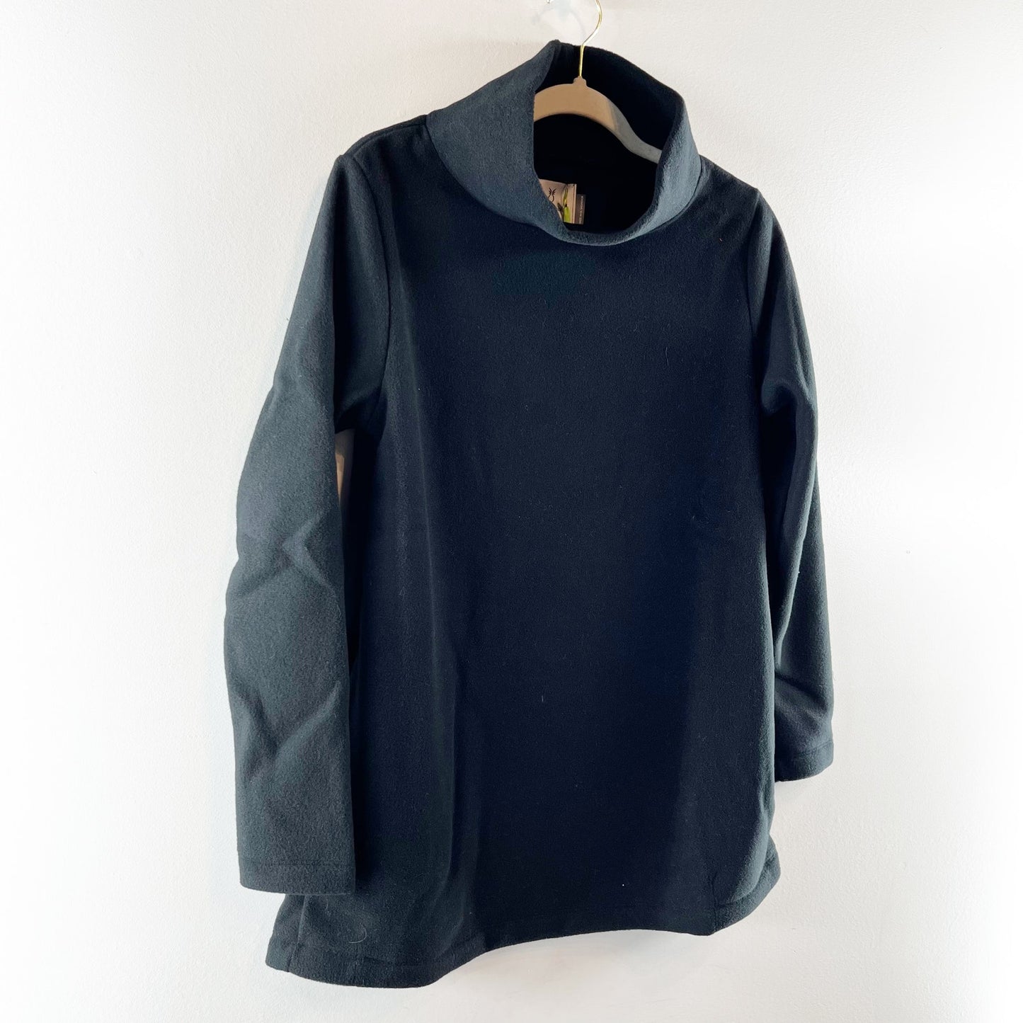 Dudley Stephens Fleece Cobble Hill Turtleneck Tunic Sweatshirt Black Medium