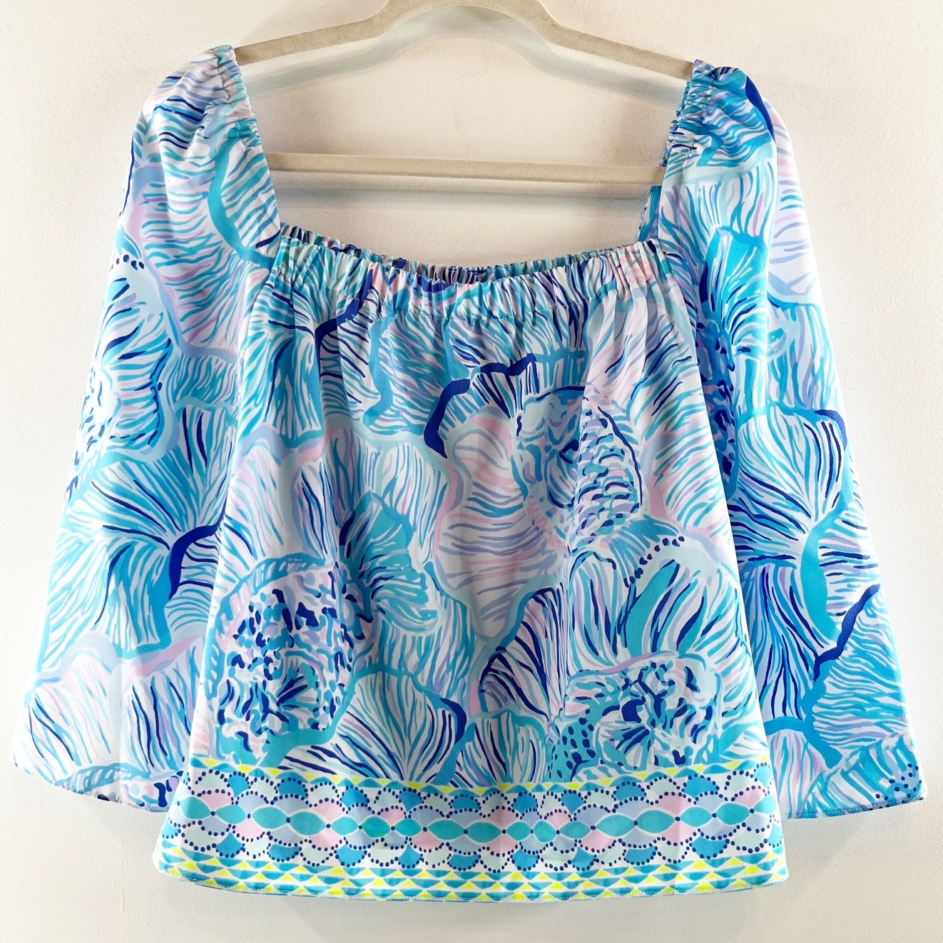 Lilly Pulitzer Lizzie Blouse Top Bermuda Blue Fishful Thinking Blue Lilac Small