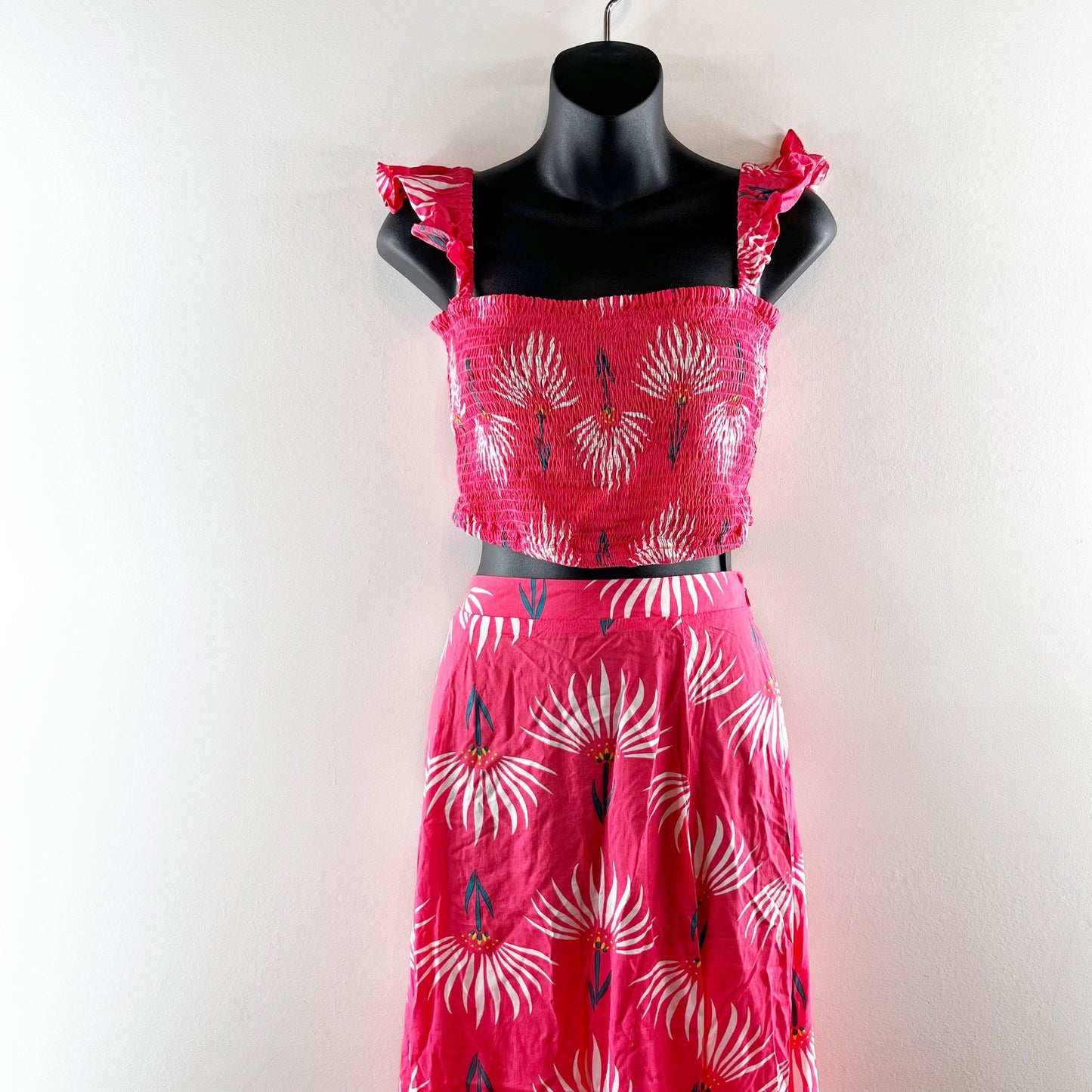 Lulus Trancoso Floral Print Two Piece Matching Set Maxi Dress Coral Pink Medium