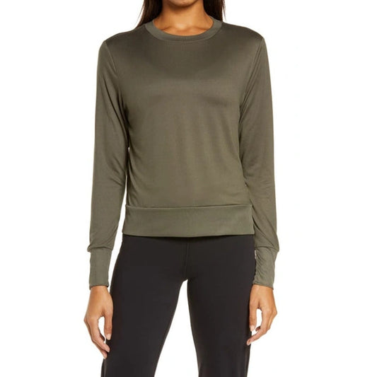 Vuori Daydream Long Sleeve Performance Crewneck Tee Oregano Green Large