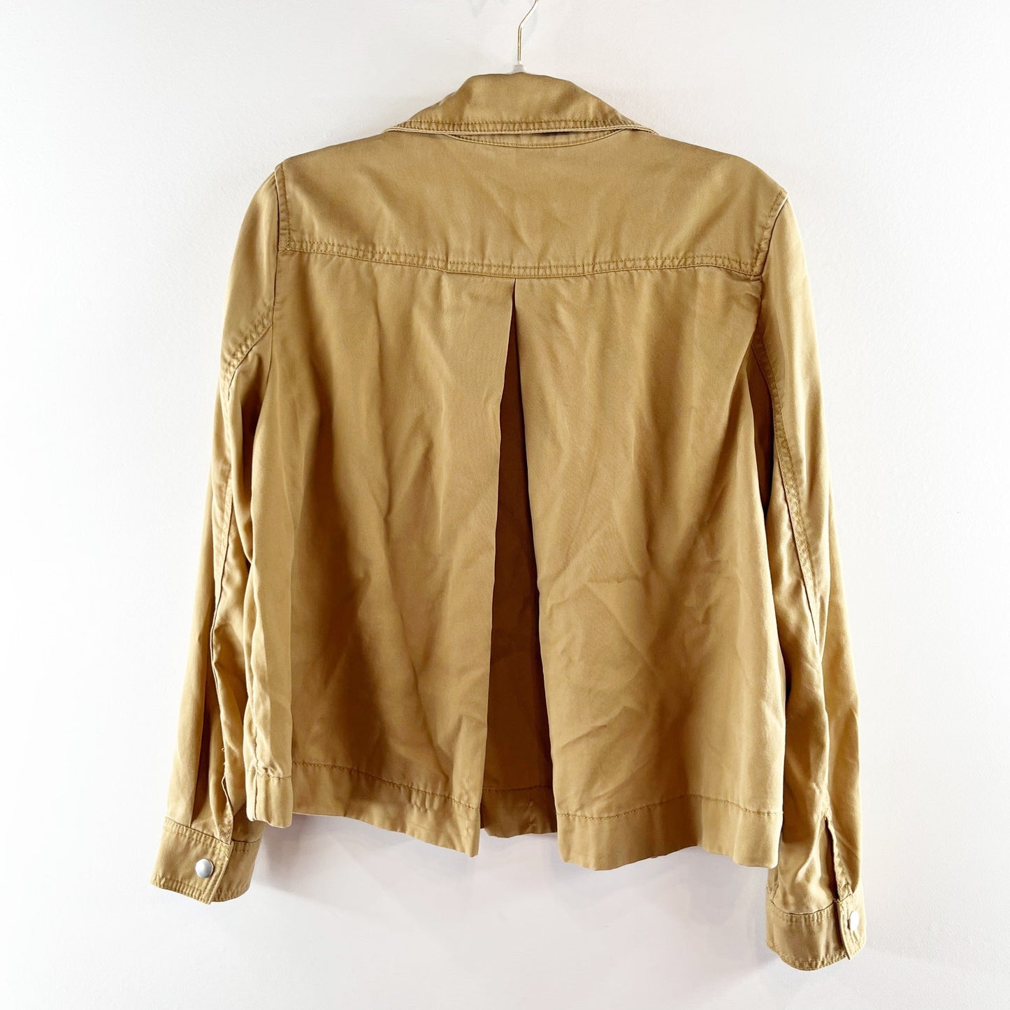 LOFT Snap Button Long Sleeve Boxy Fit Top Shirt Shacket Tan Small