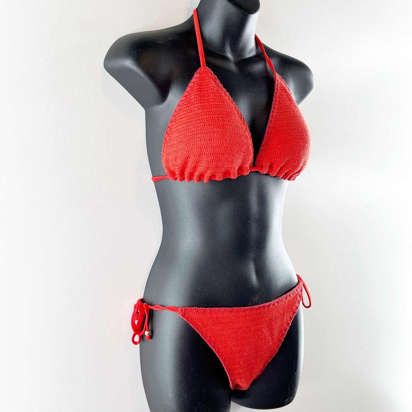 Abercrombie & Fitch Triangle Crochet Two Piece Bikini Swimsuit Red Large