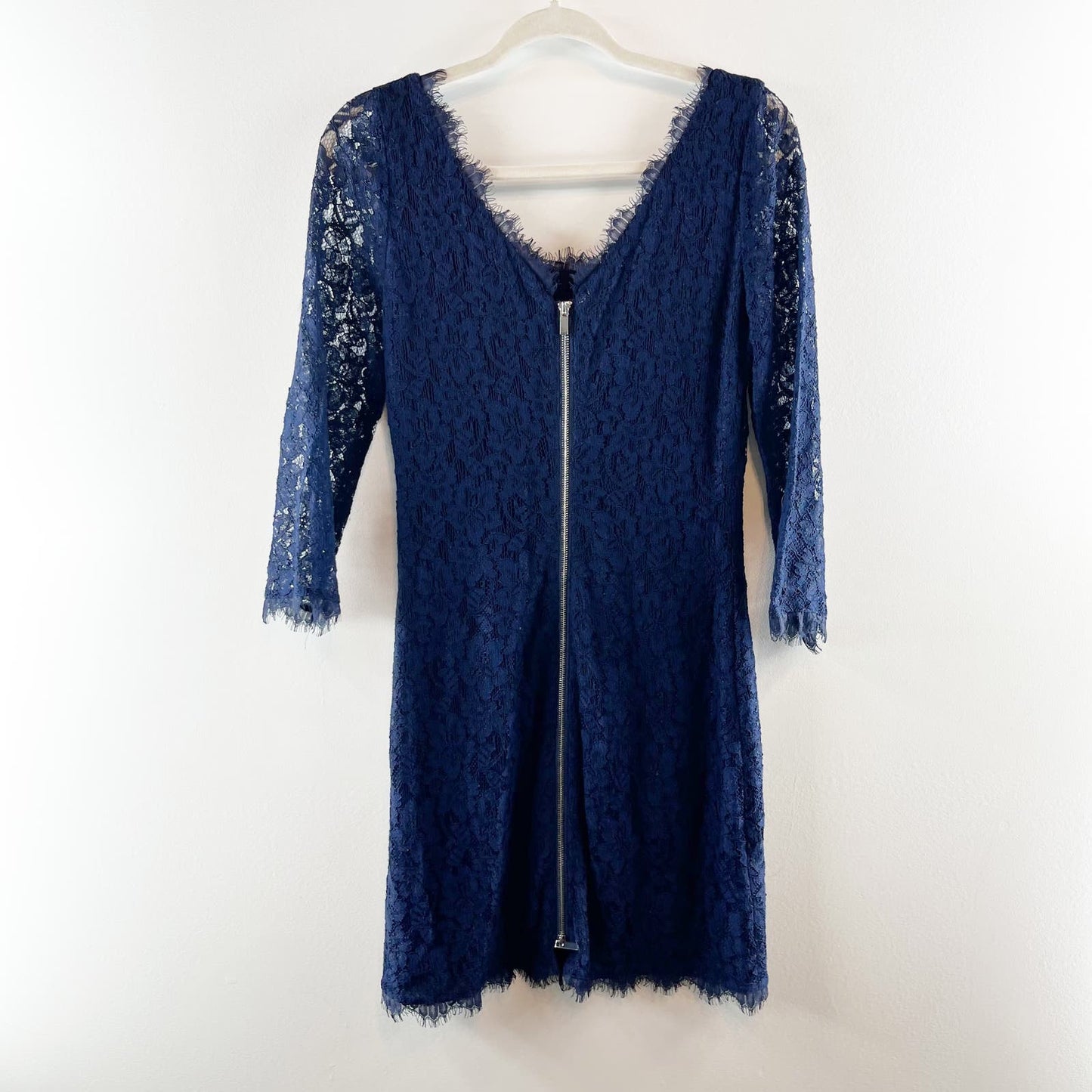 Diane Von Furstenberg Zarita Scoop Lace Mini Dress Navy Blue 6