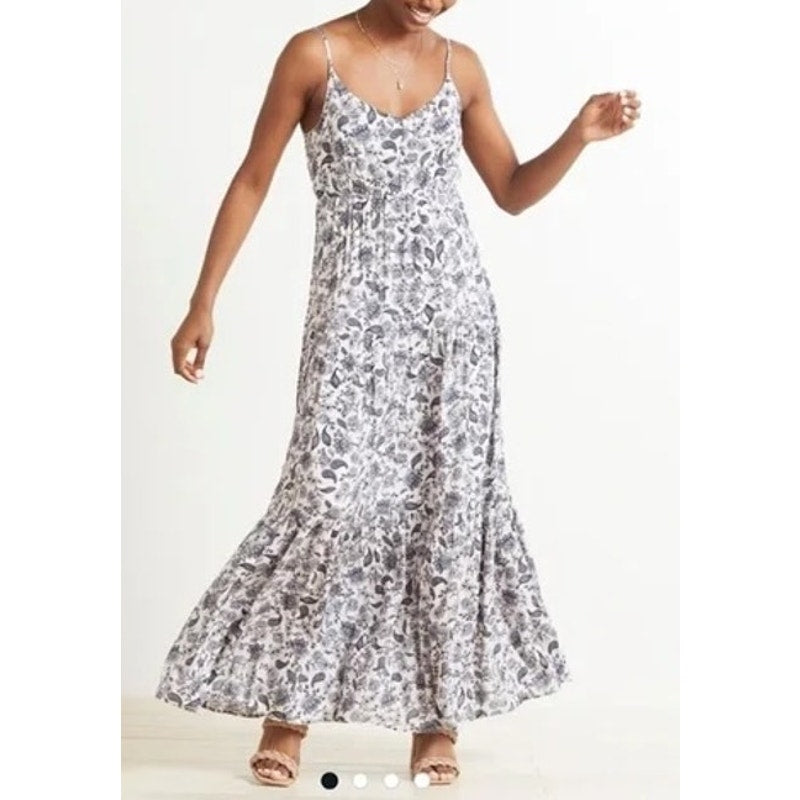 BB Dakota Penelope Floral Maxi Slip Sundress Dress White Blue XS