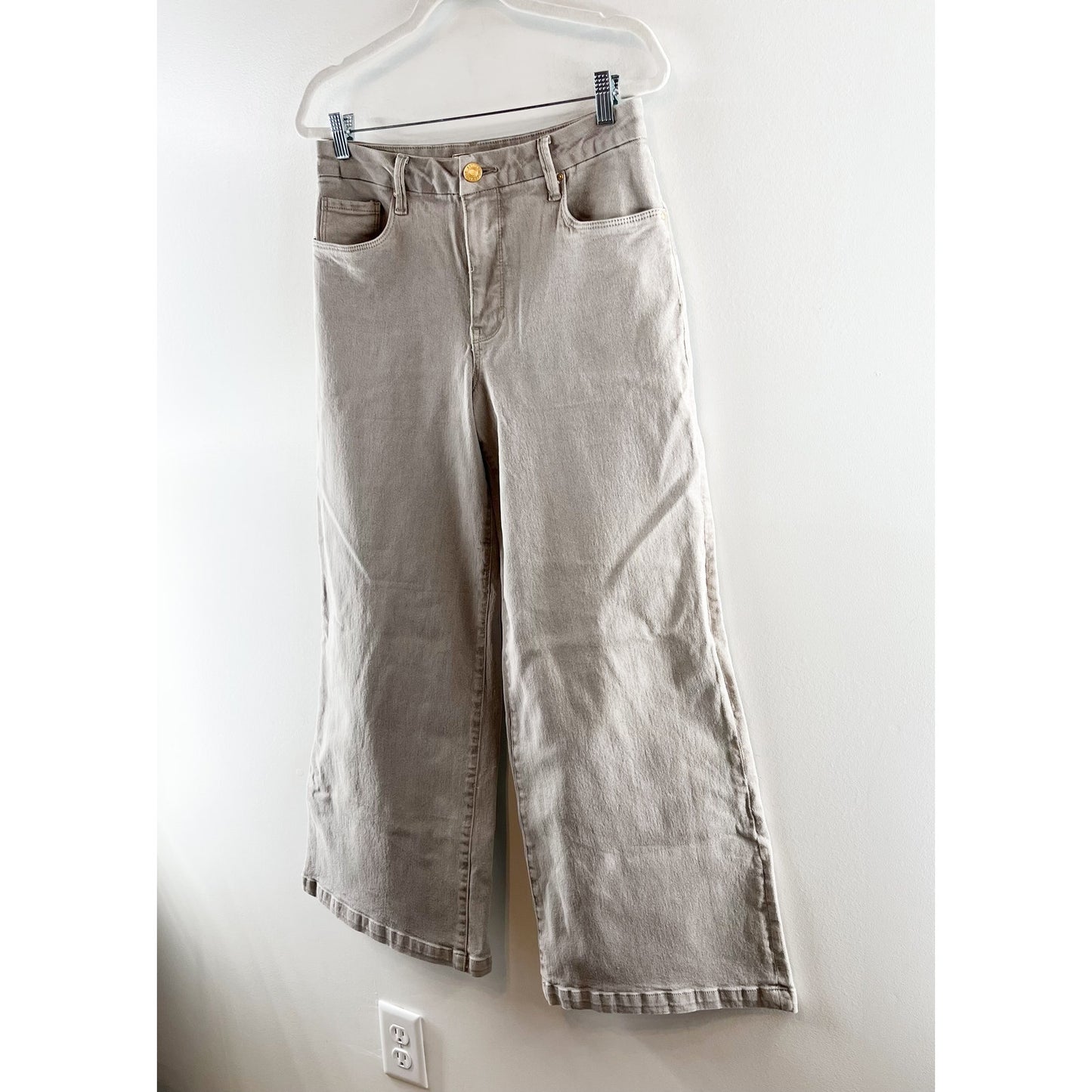 Kut From The Kloth High Rise Meg Wide Leg Fab Ab Jeans Coffee Cream Gray 8