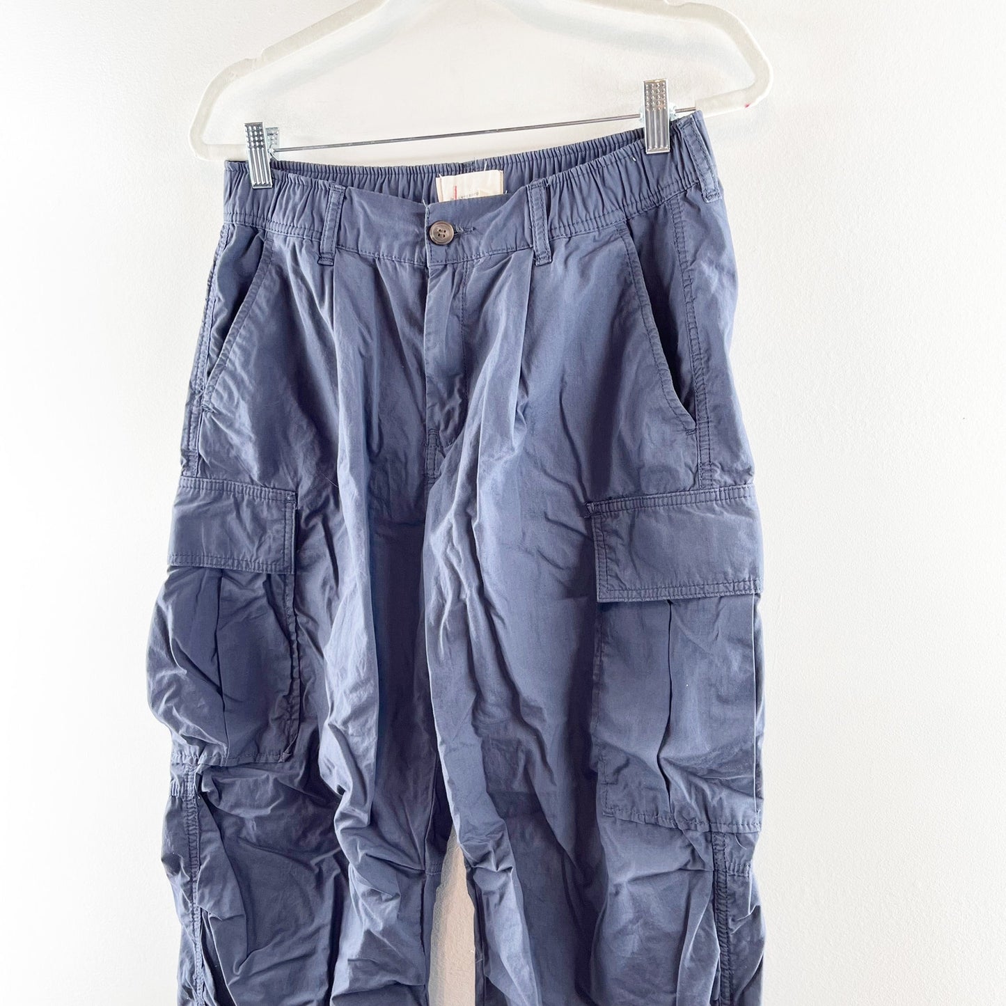 Anthropologie High Rise Baggy Cargo Parachute Pants Blue 28