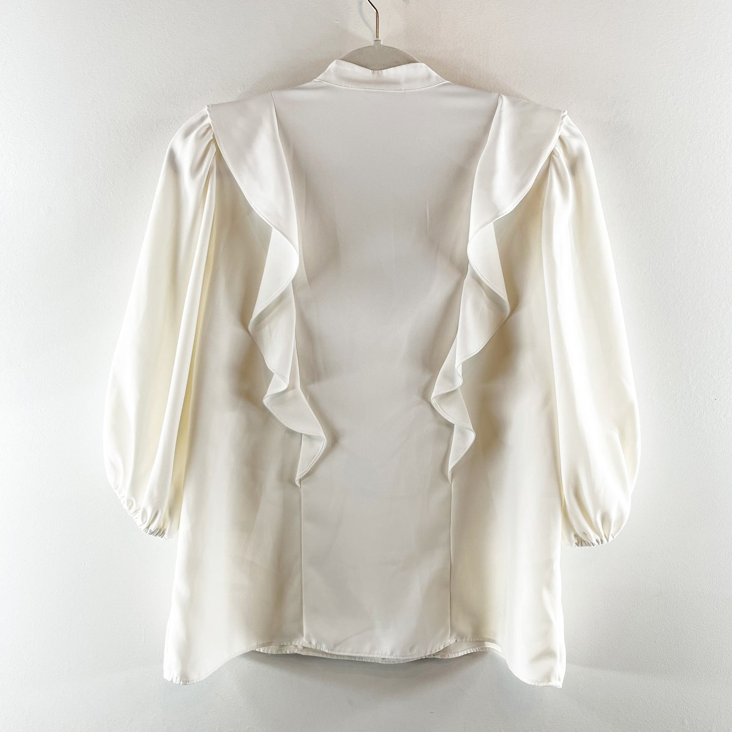 Amanda Uprichard 3/4 Sleeve Ruffle Trim Blouse Top White XS