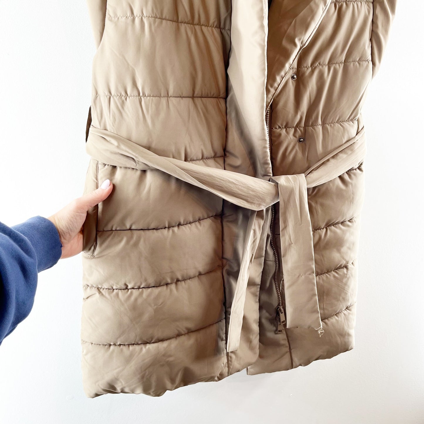 Splendid x Cellajaneblog Long Quilted Puffer Vest Tan Brown XS