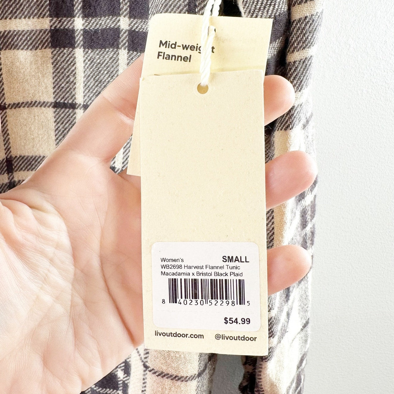 LIV Outdoor Harvest Mid-Weight Flannel Tunic Top Macadamia Plaid Small