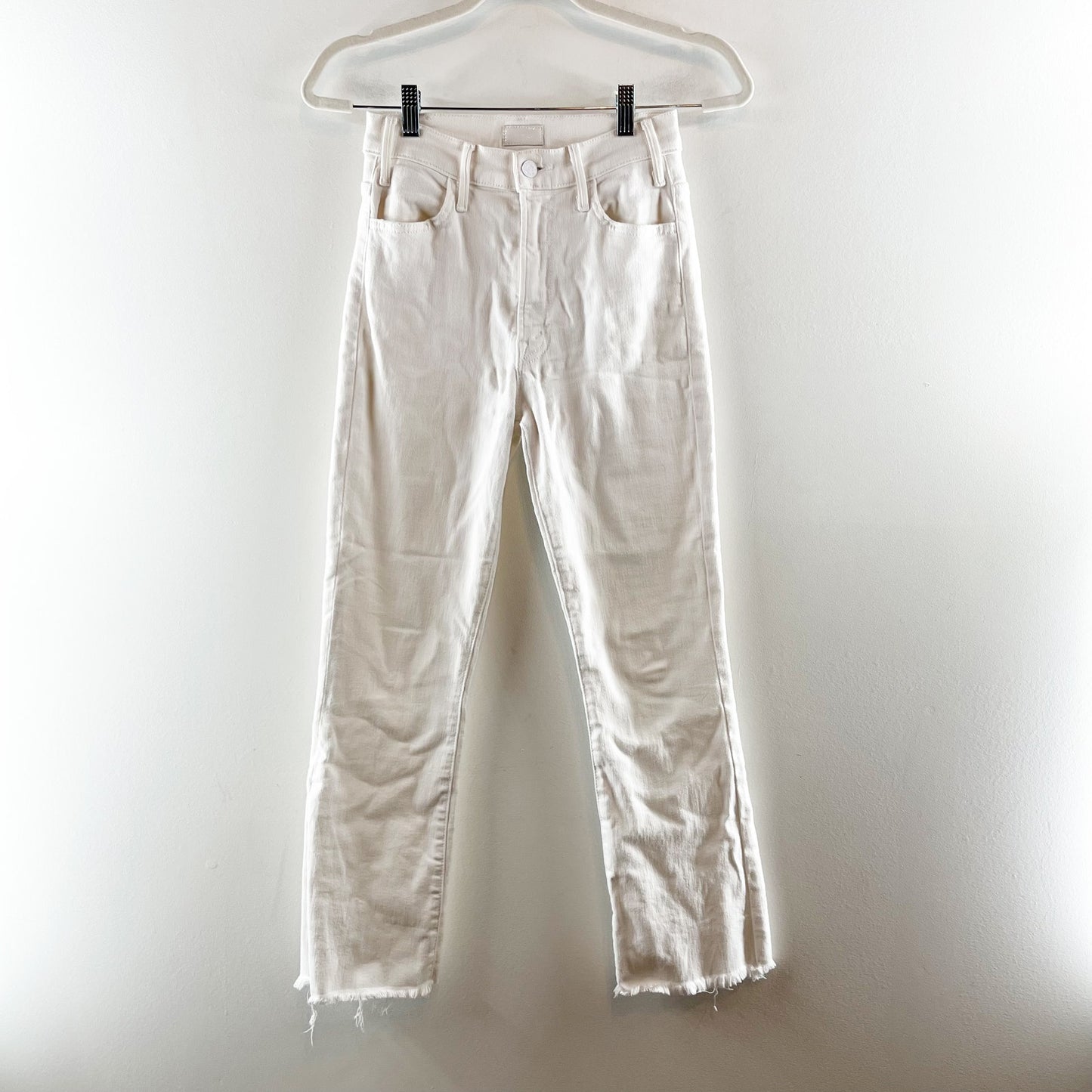 Mother The Hustler Ankle Fray Crop Flare Jeans Fairest of Them All White 24