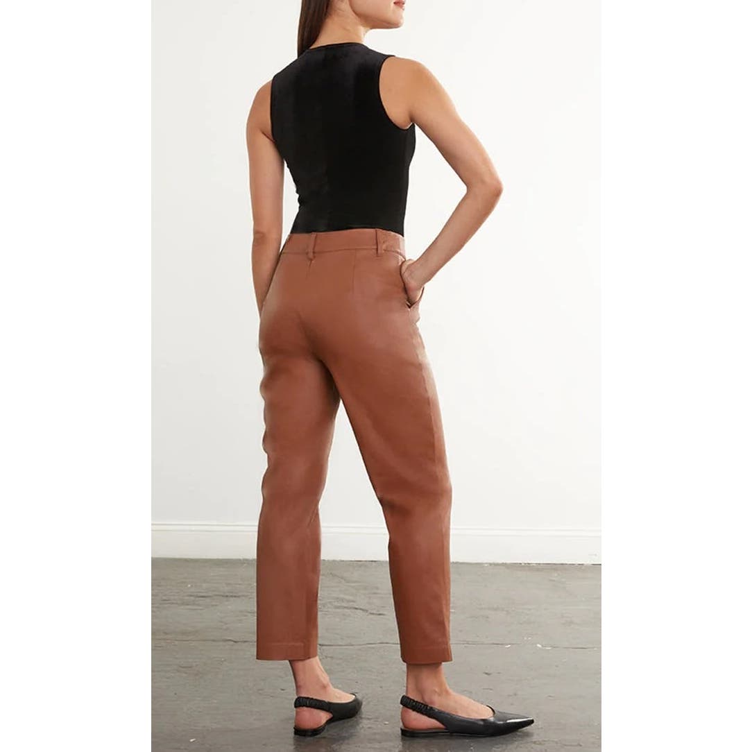 Commando Faux Leather High Rise 7/8 Cropped Trouser Pants Cocoa Brown Small