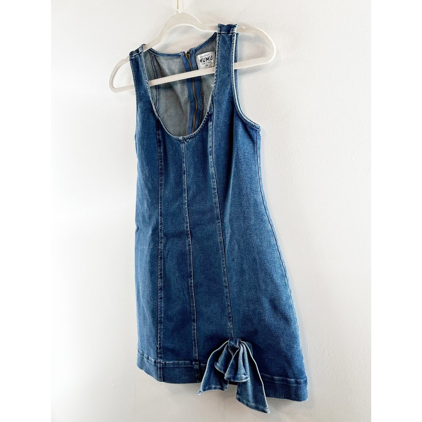 Show Me Your Mumu Bridgeport Bow Denim Mini Dress Blue Jean Baby Medium
