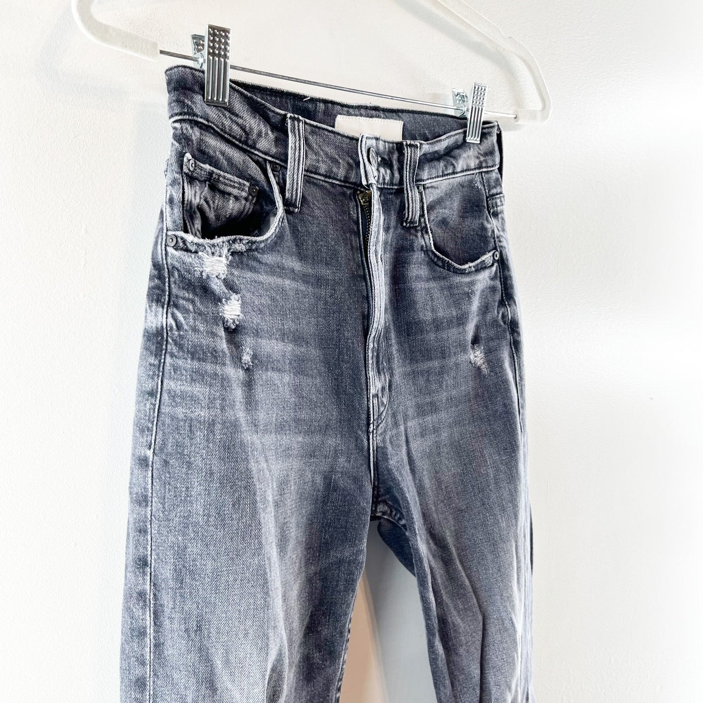 Mother High Waisted Rider Ankle Distressed Jeans After Midnight With Molly Black