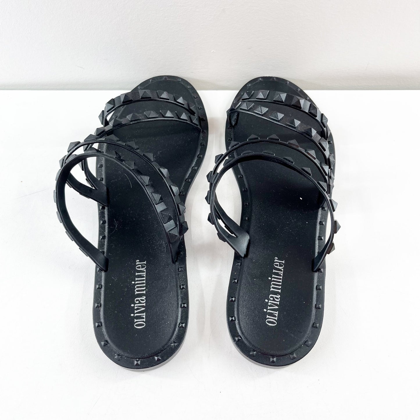 Olivia Miller Strappy Studded Slide Sandals Black 10