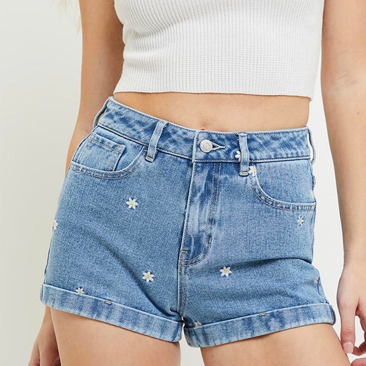PacSun Embroidered Daisy Print High Rise Mom Shorts Blue 25 / 0