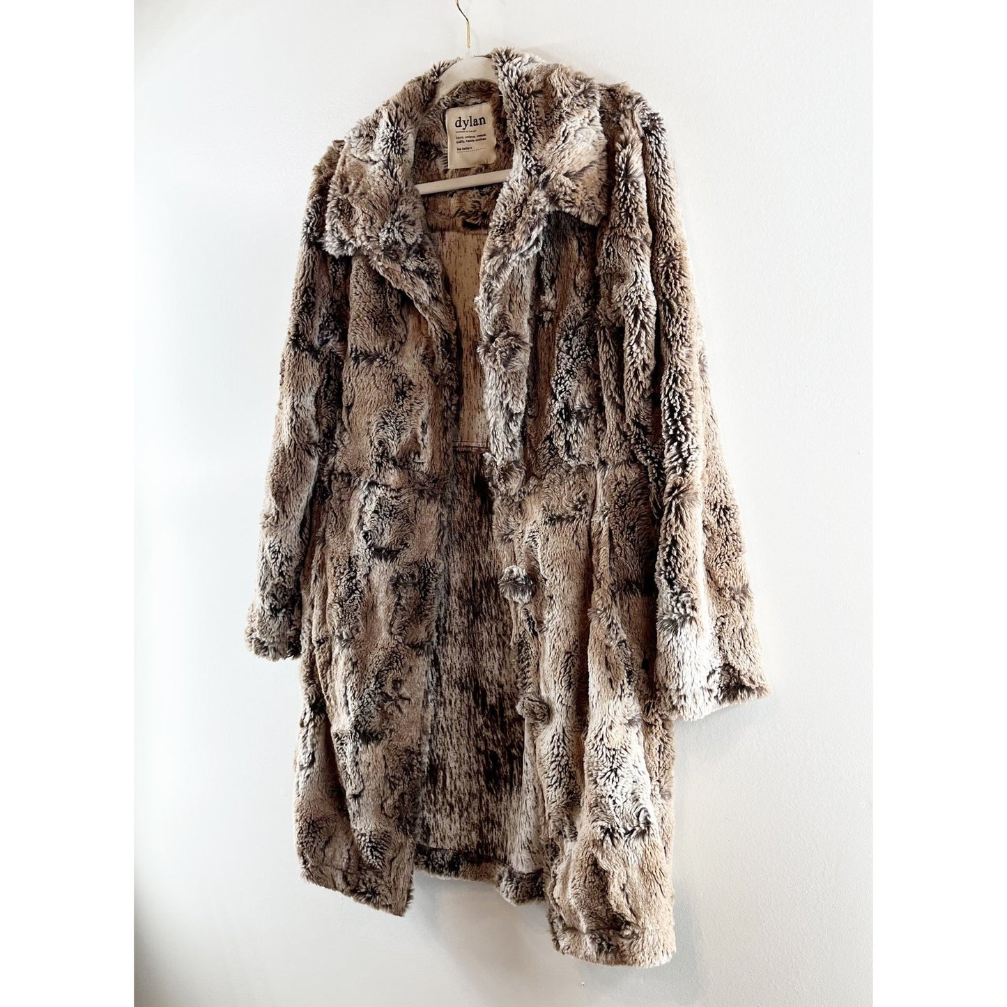 Dylan Anthropologie Long Sleeve Button Up Faux Fur Coat Jacket Brown Medium