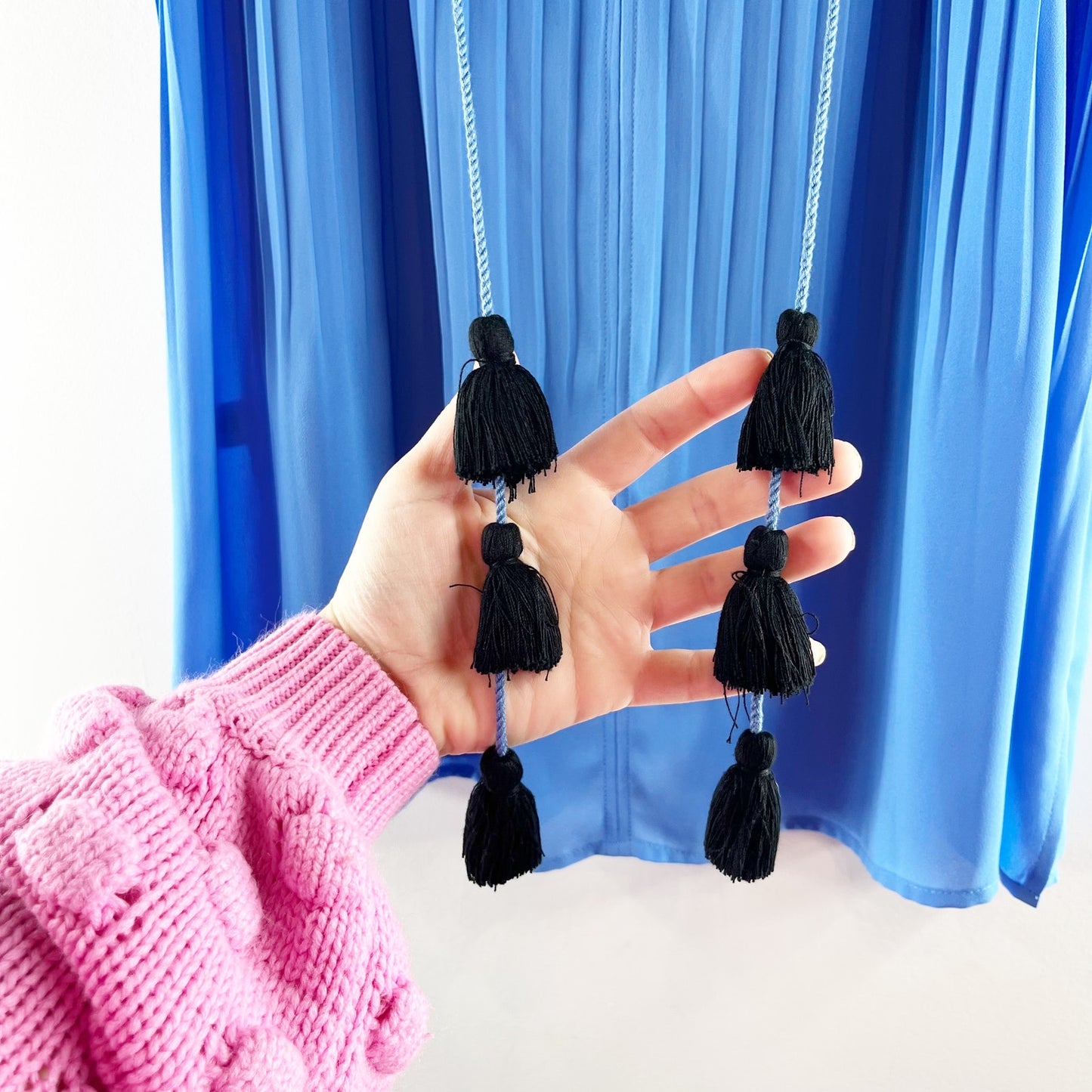 LOFT Pleated Ruffle Neck Sleeveless Tassel Blouse Tank Top Blue Small