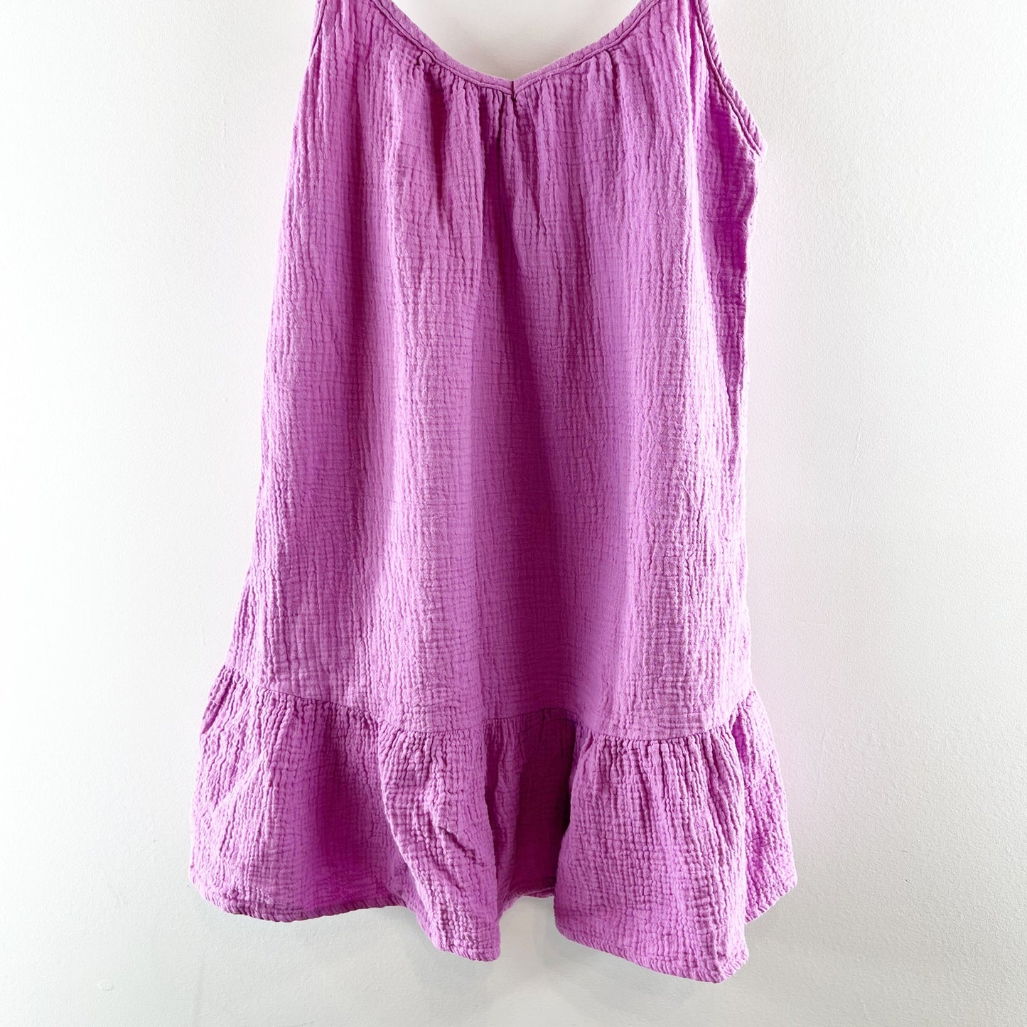 Unchartered Threads Gauze Crinkle Ruffle Hem Mini Dress Purple Small