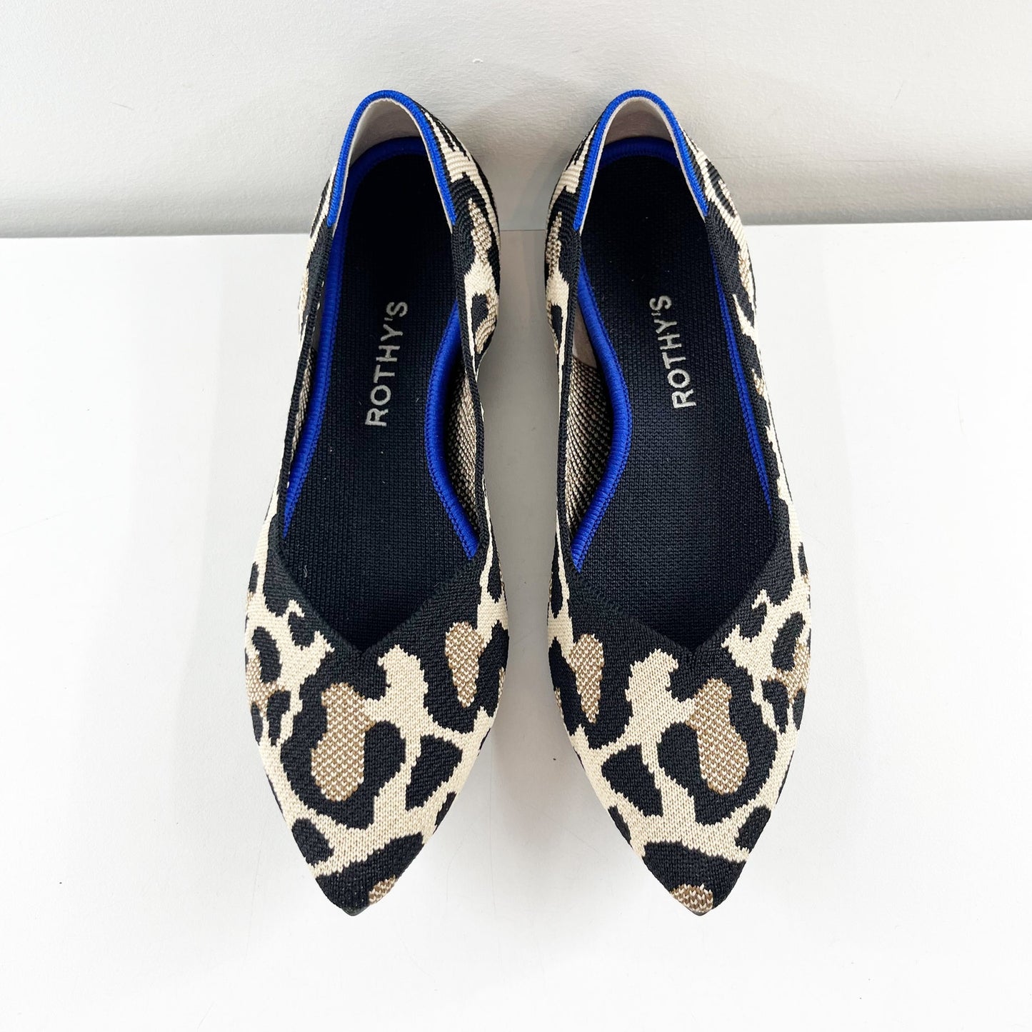 Rothy's The Point Pointed Toe Ballet Flats in Cat Leopard Print Tan Black 9