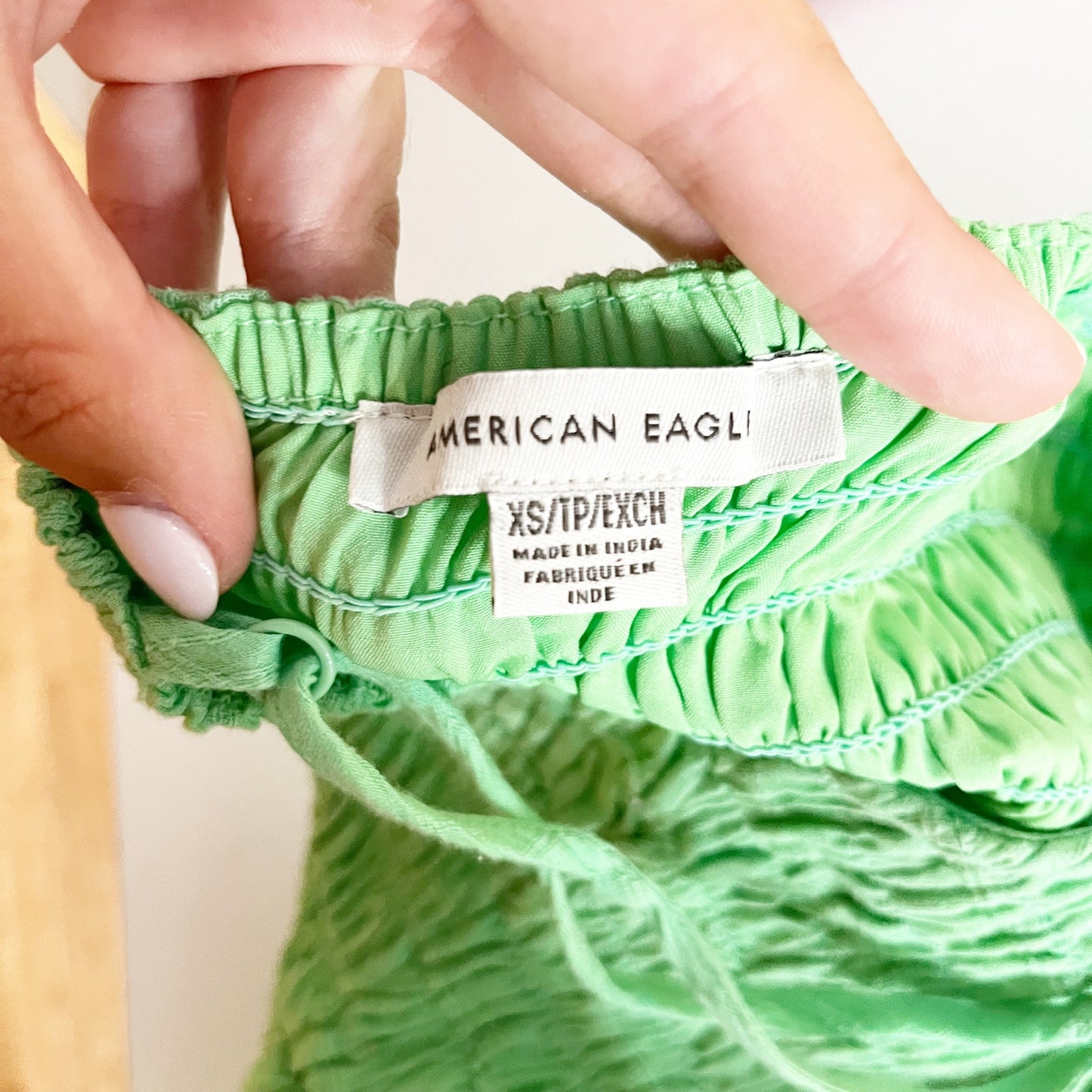 American Eagle 100% Cotton Sweetheart Neck Smocked Tiered Mini Dress Green XS