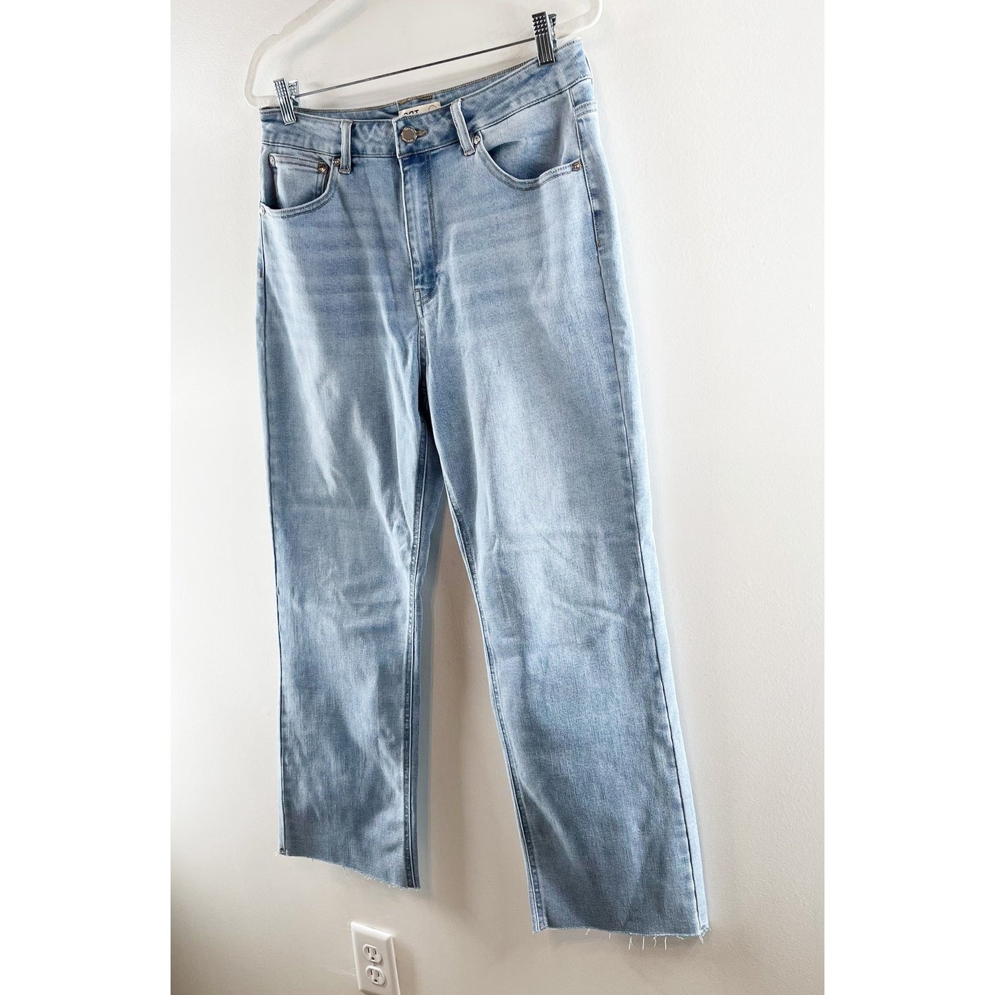 Oat New York High Rise Wide Leg Raw Hem Jeans Denim Blue 10 / 30