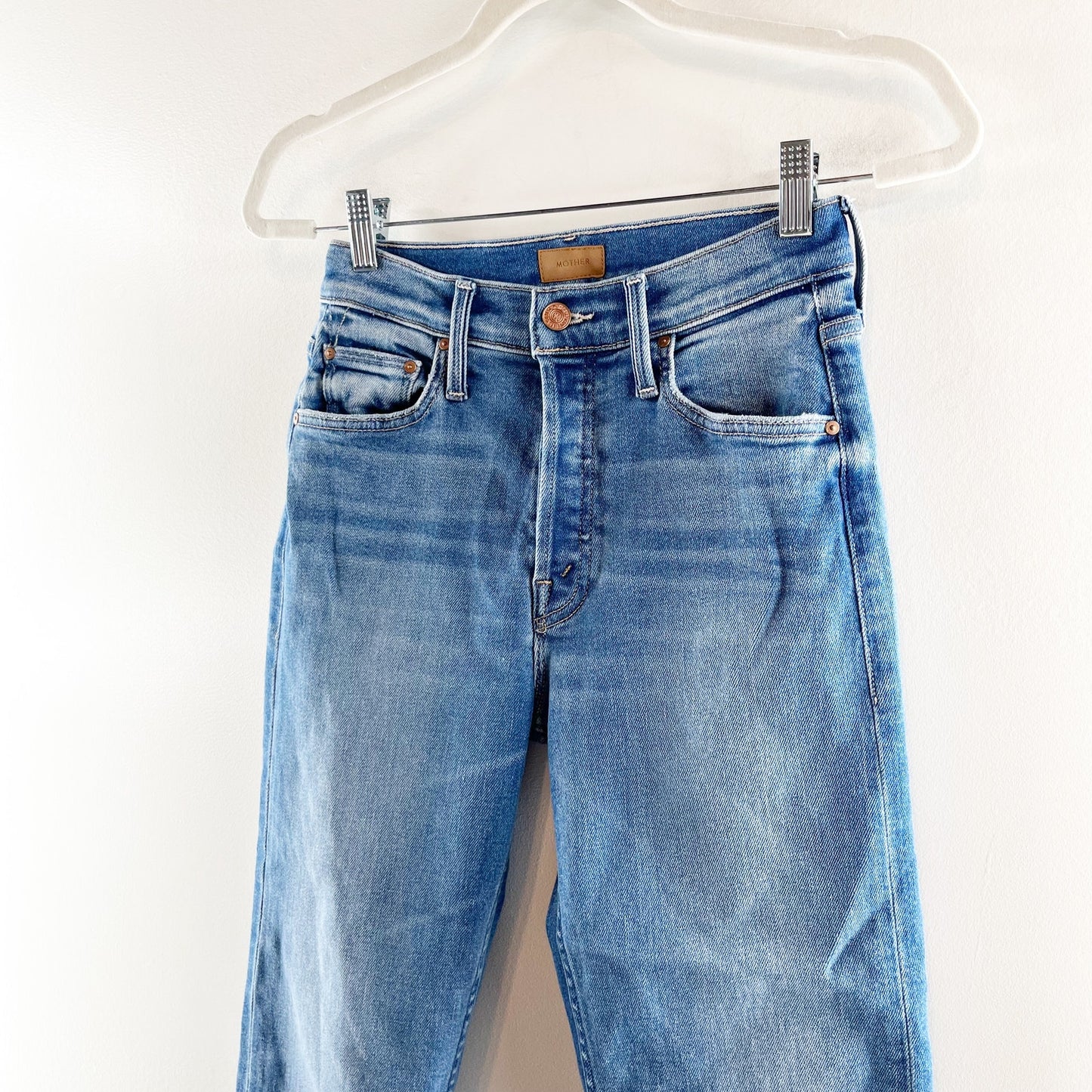 Mother The Tomcat High Rise Straight Leg Ankle Jeans in Layover Blue 25 / 0
