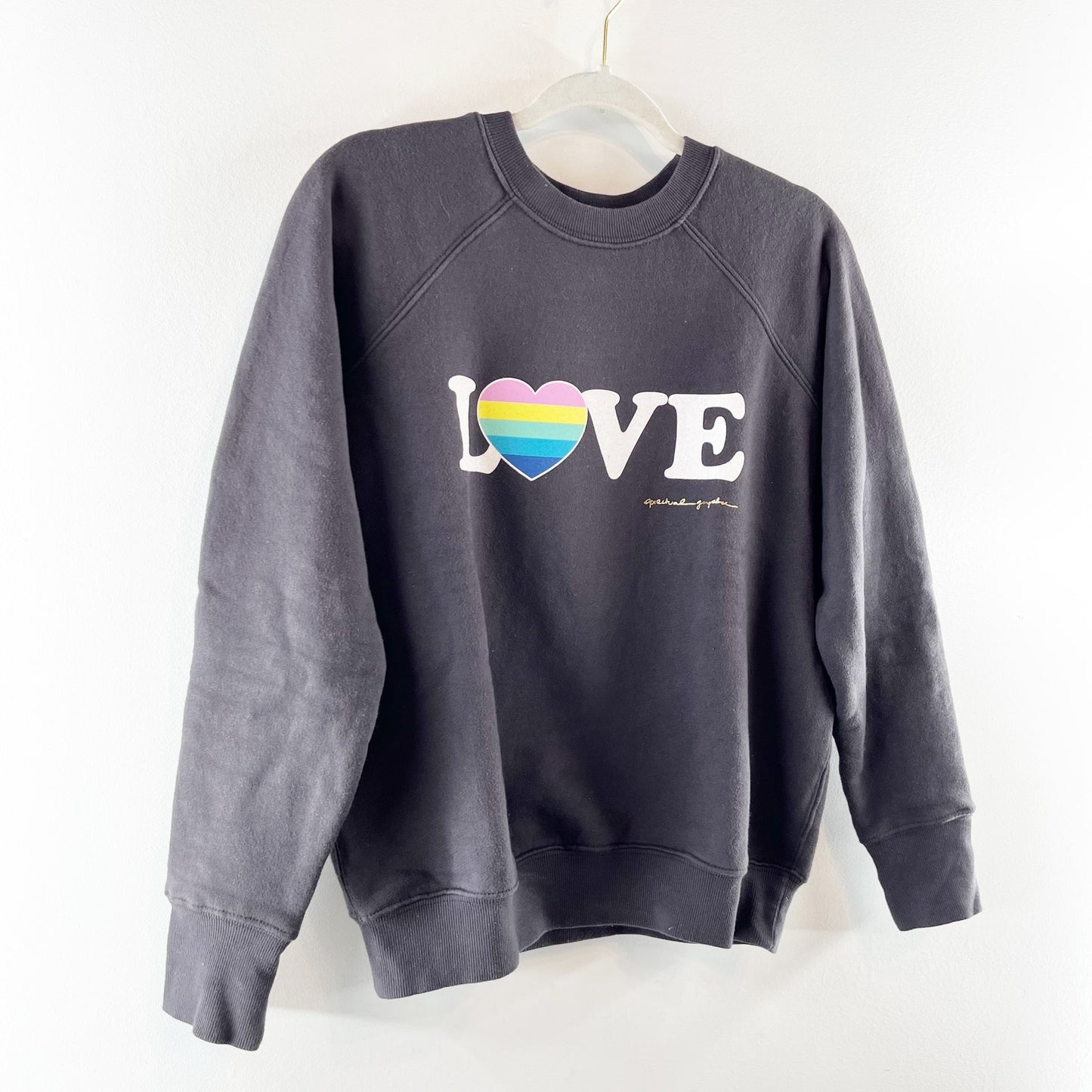 Spiritual Gangster Love Graphic Rainbow Heart Pullover Crewneck Sweatshirt Gray