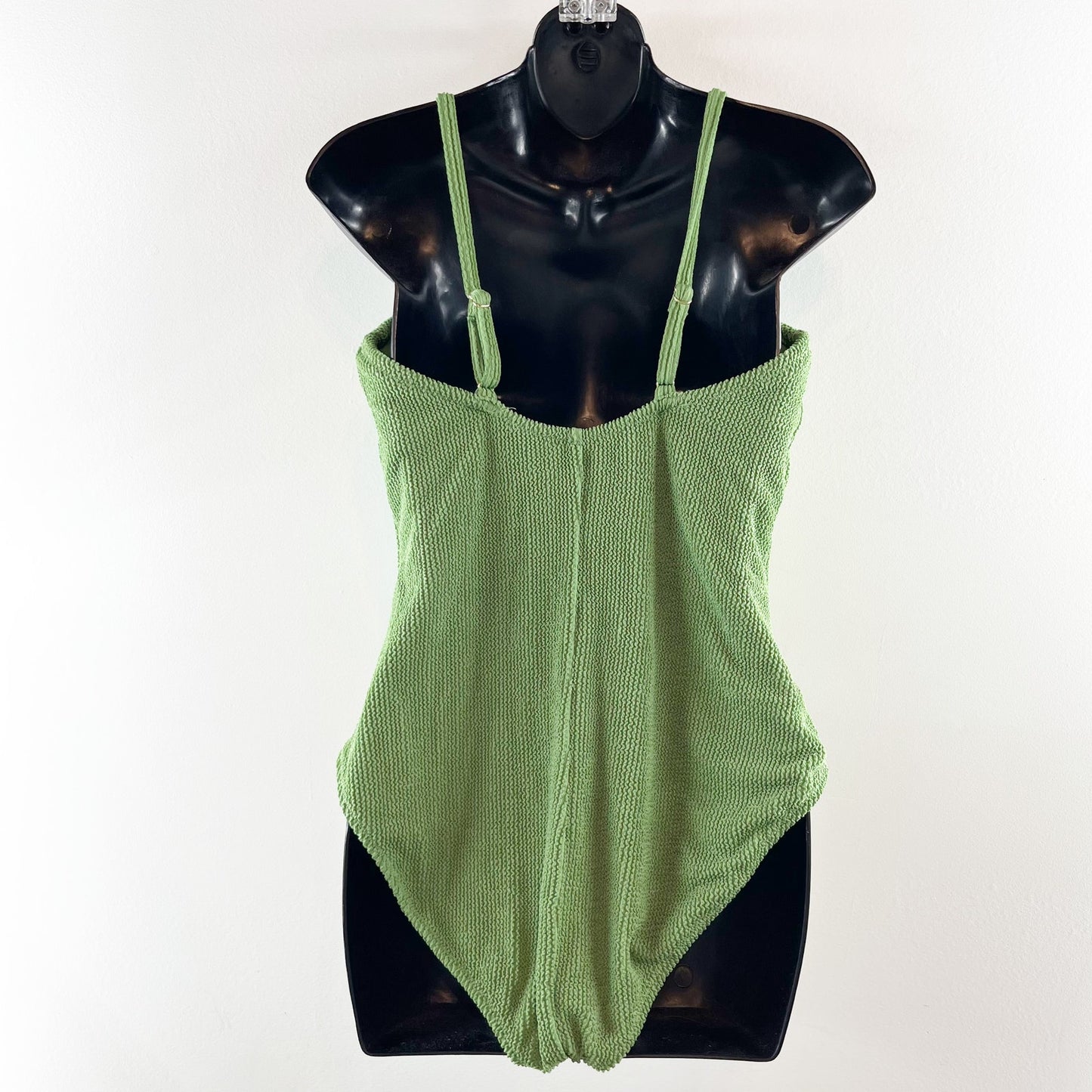 Shade & Shore Square Neck Textured One Piece Swimsuit Green Large
