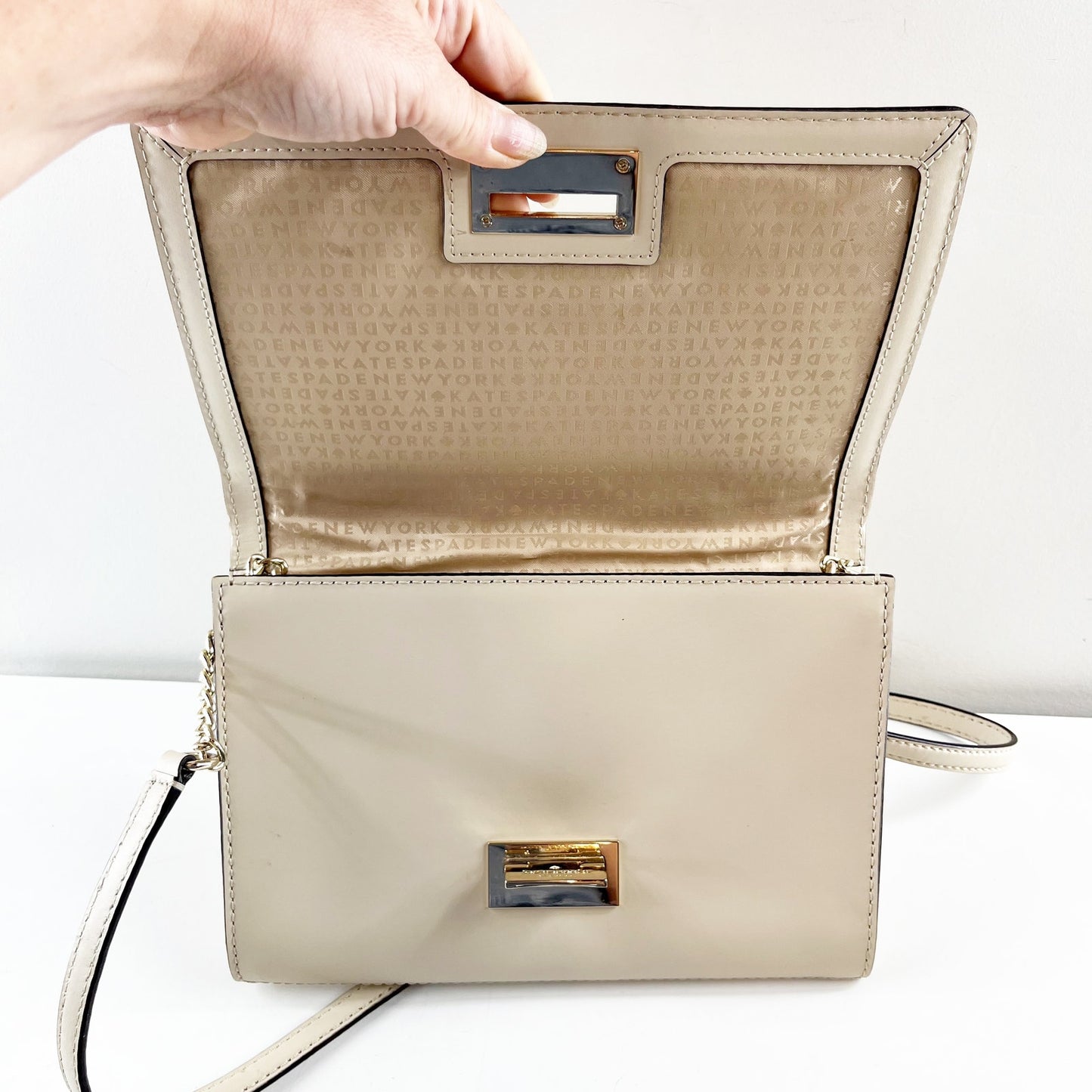 Kate Spade Fiona Leather Crossbody Flap Purse Bag Cream