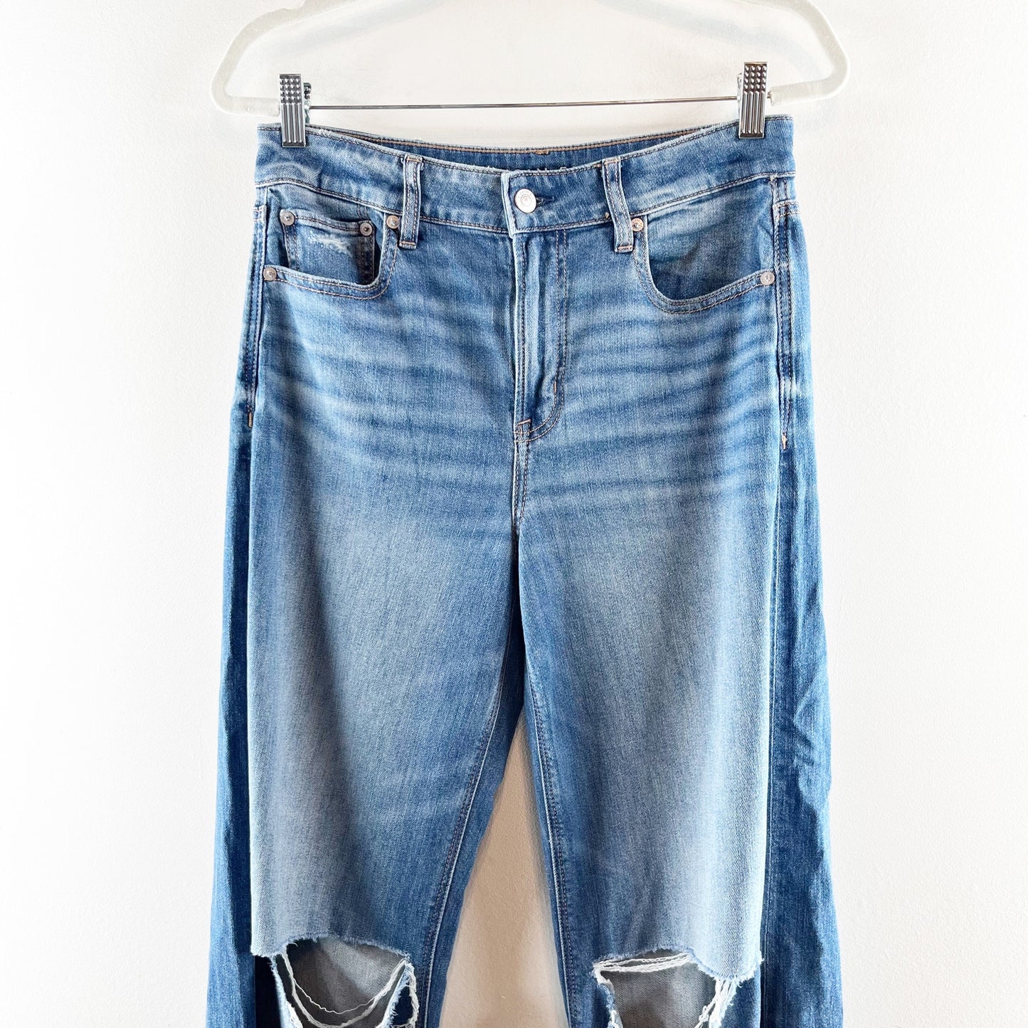 American Eagle Super High Rise Baggy Wide Leg Jeans Blue 4 Long / Tall