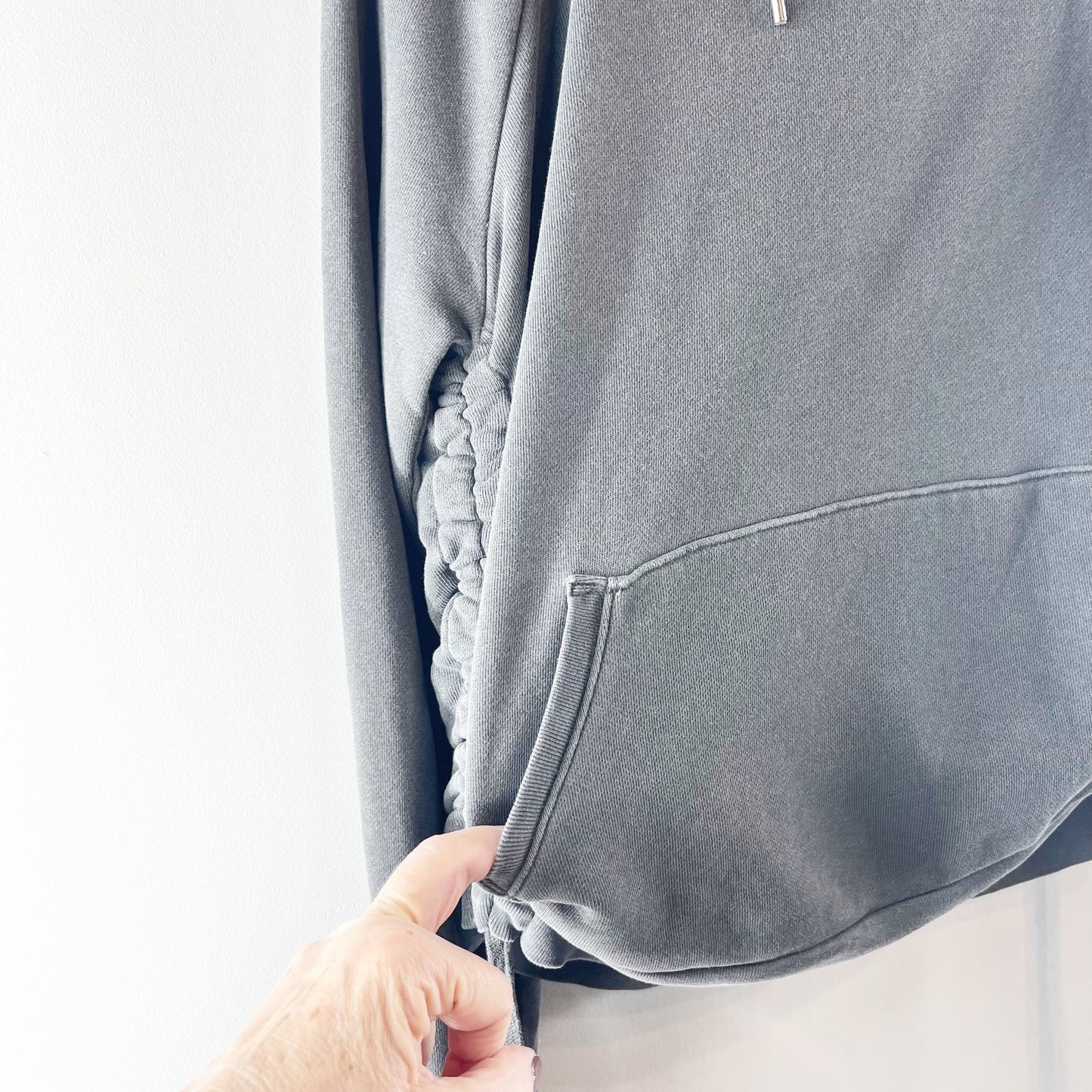 NSF Clarah 100% Cotton Cinch Side Long Sleeve Kangaroo Pocket Hoodie Gray M