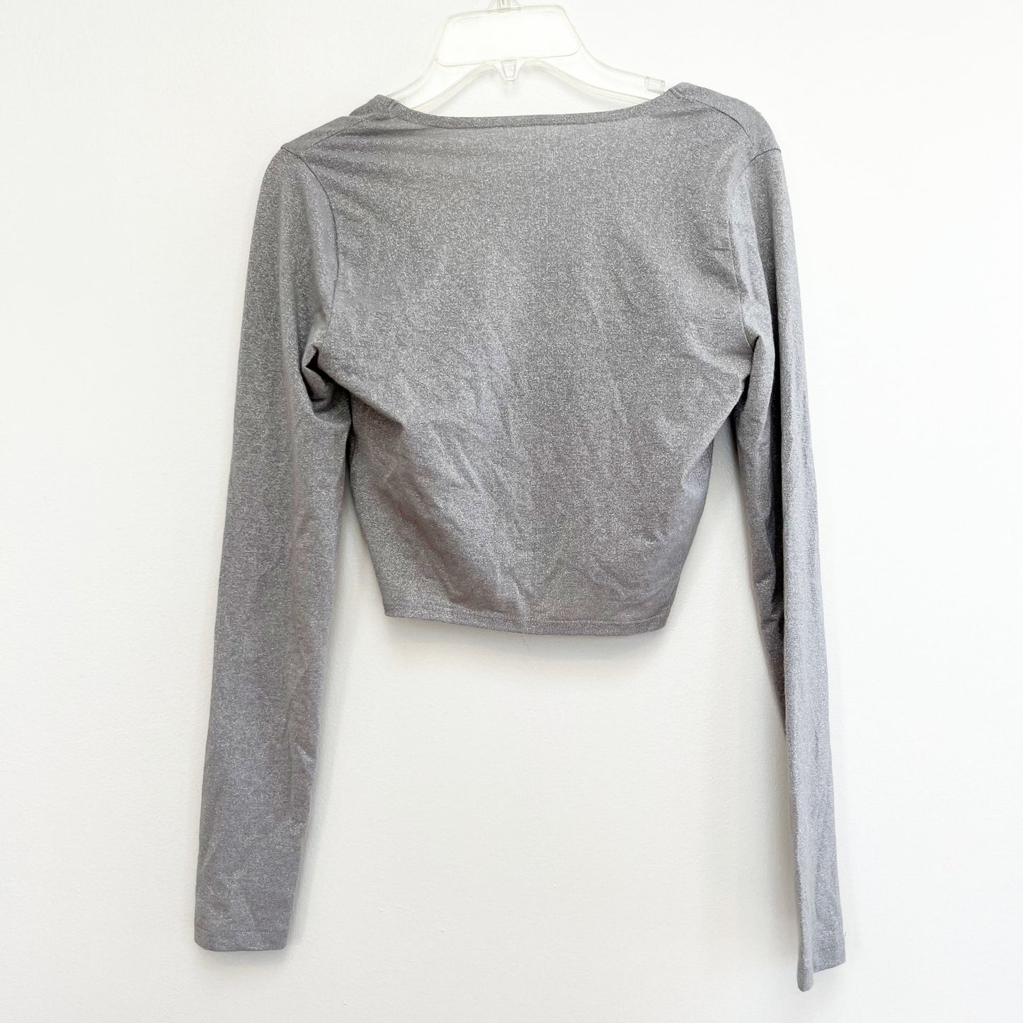 Abercrombie & Fitch Long Sleeve Sparkle Twist Crop Top Silver XS
